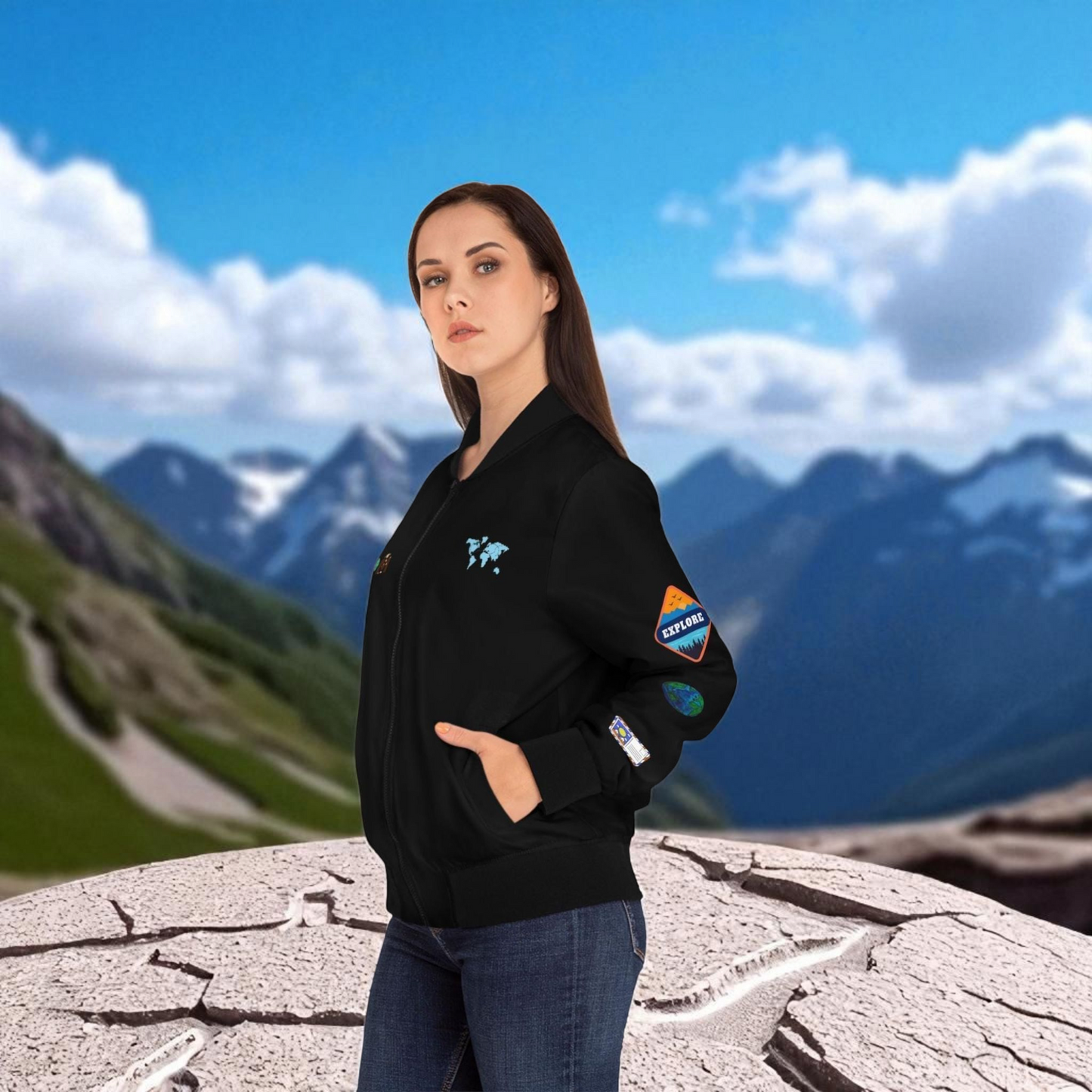Graphic Women's Bomber Jacket - Travel Enthusiast Vacation Mode Outerwear