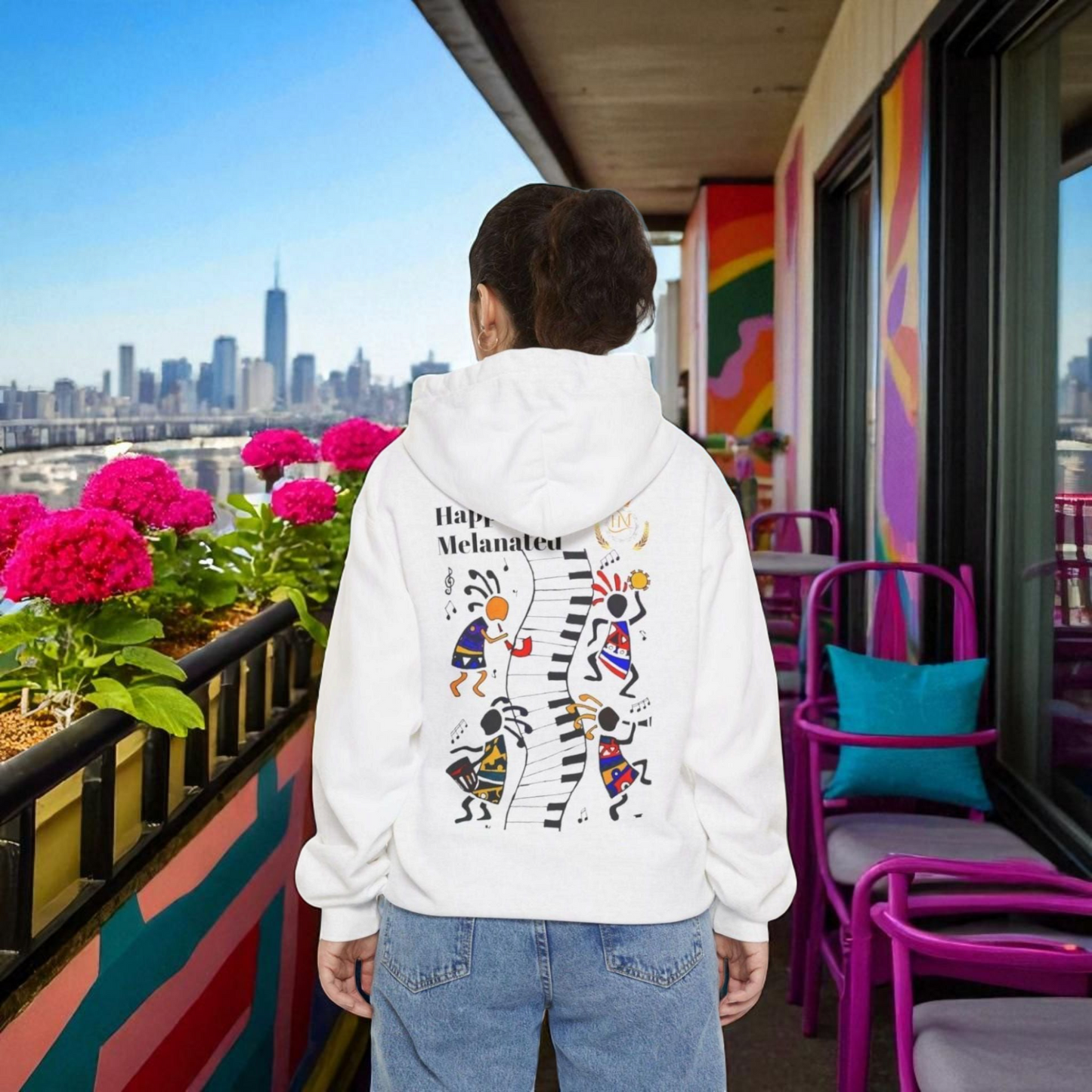 Afro Music Cartoon Unisex Hoodie, Hand Drawn Graphic Sweatshirt, Music Lover Gift