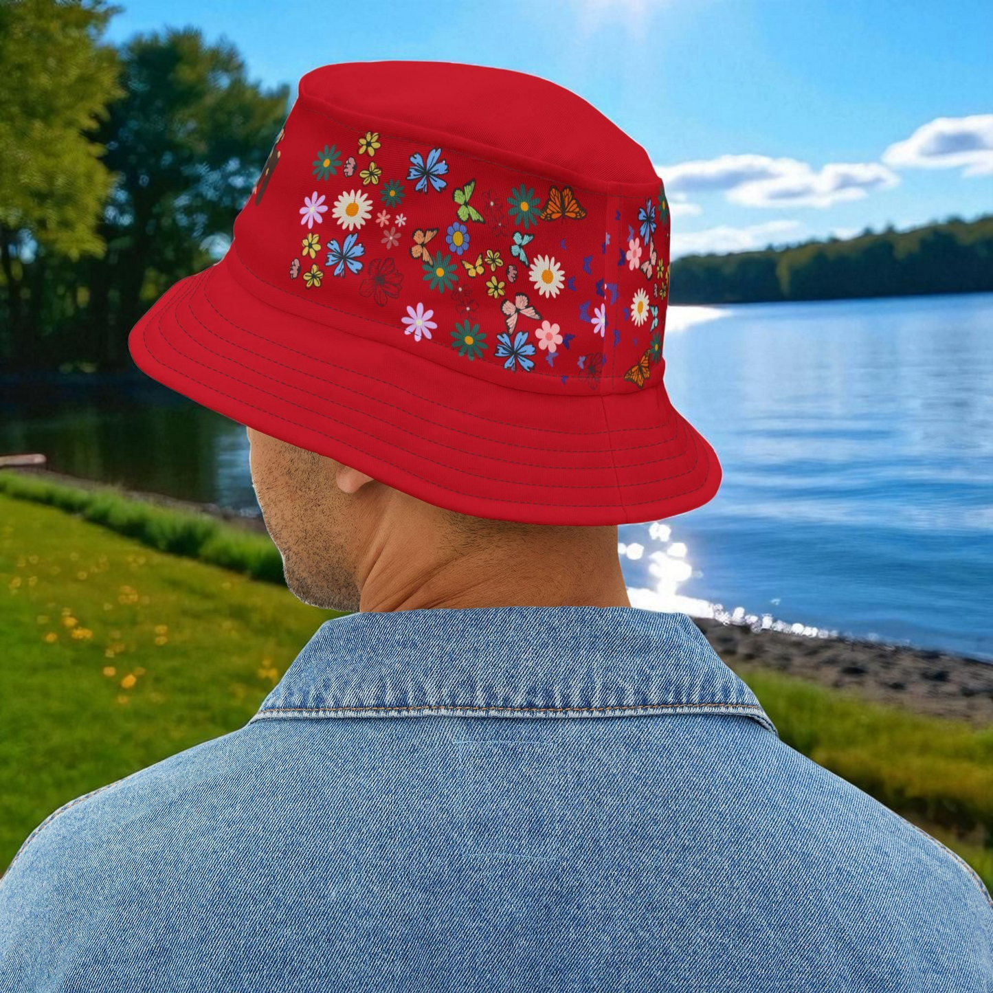 Butterfly Floral Bucket Hat, Wild Life Themed Graphic Unisex Cap, Botanical Print Headwear