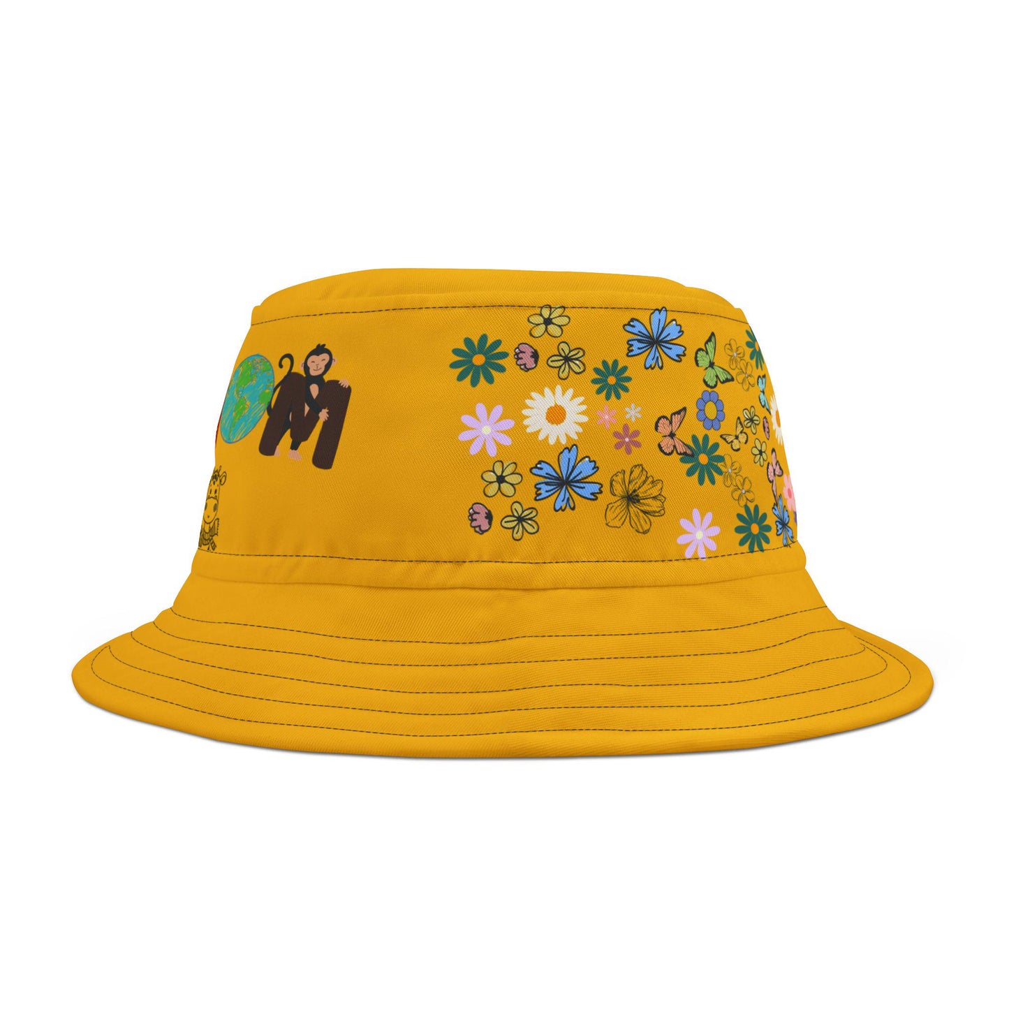 Butterfly Floral Bucket Hat, Wild Life Themed Graphic Unisex Cap, Botanical Print