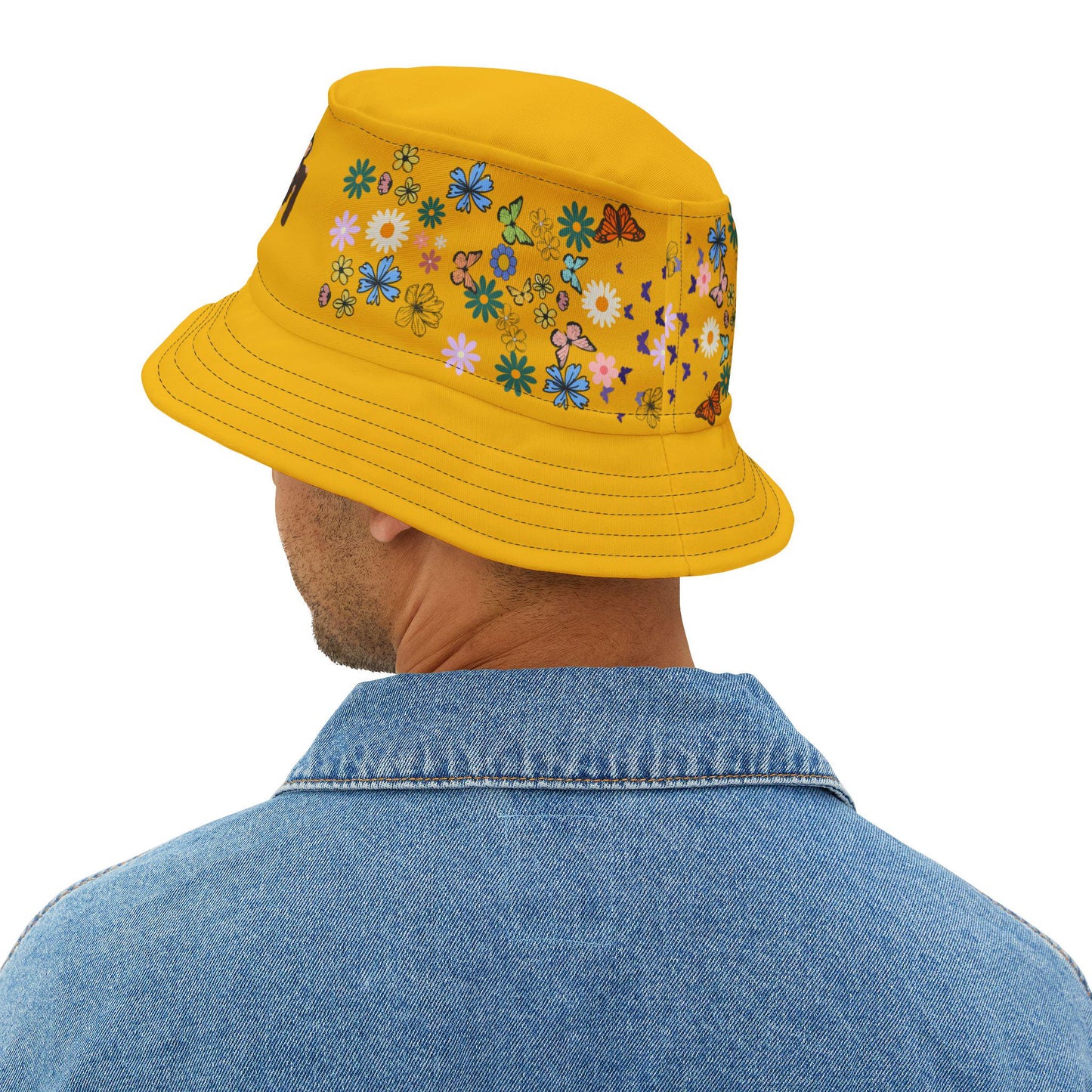 Butterfly Floral Bucket Hat, Wild Life Themed Graphic Unisex Cap, Botanical Print