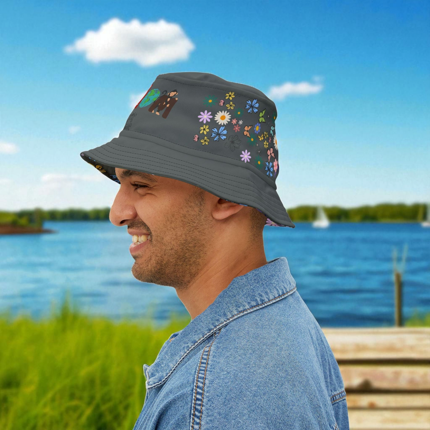 Butterfly Floral Bucket Hat, Wild Life Themed Graphic Unisex Cap, Botanical Print