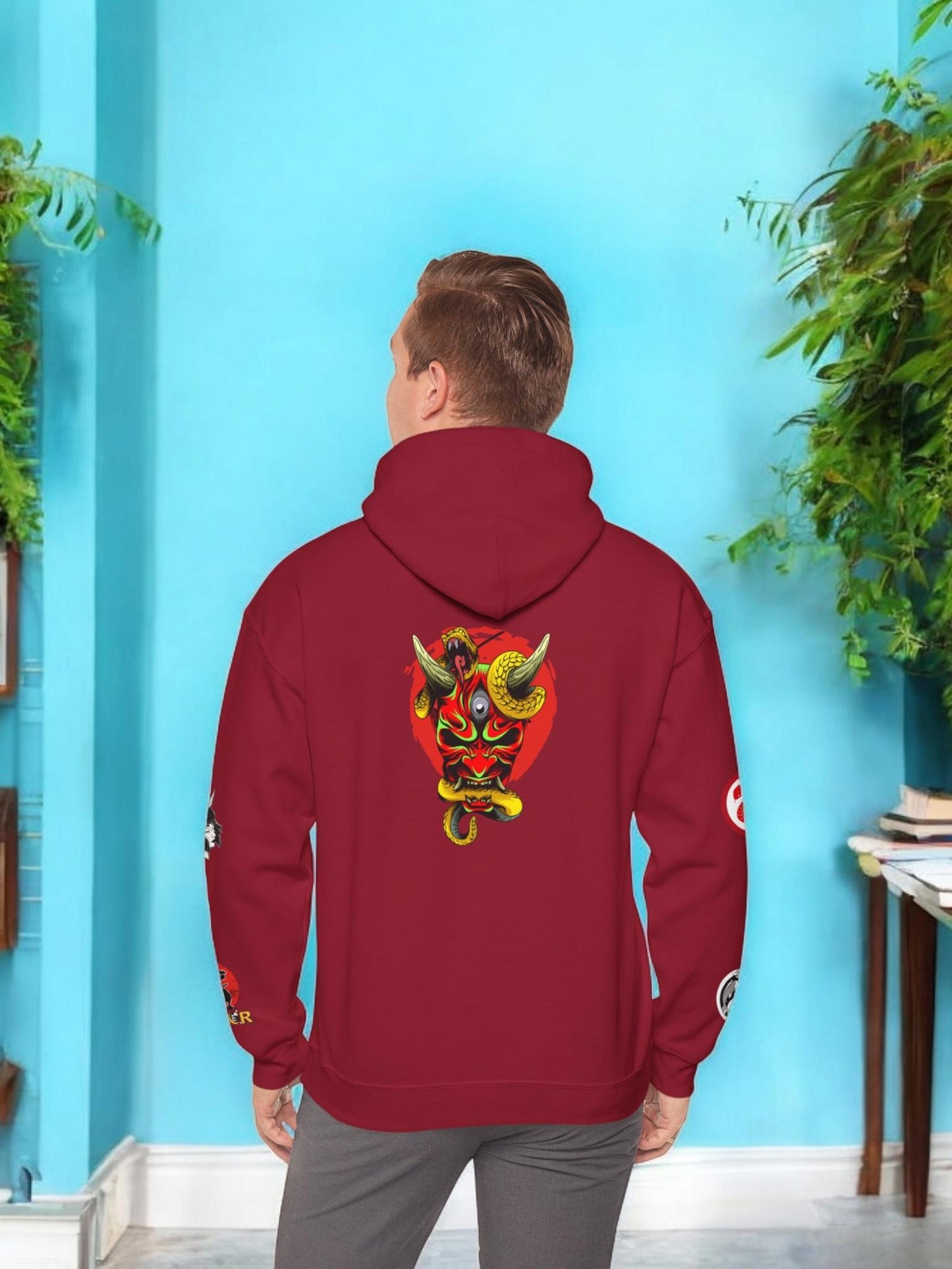 Samurai Menpo Art Hoodie, Japanese Ninja Graphic Unisex Sweatshirt, Warrior Theme Pullover