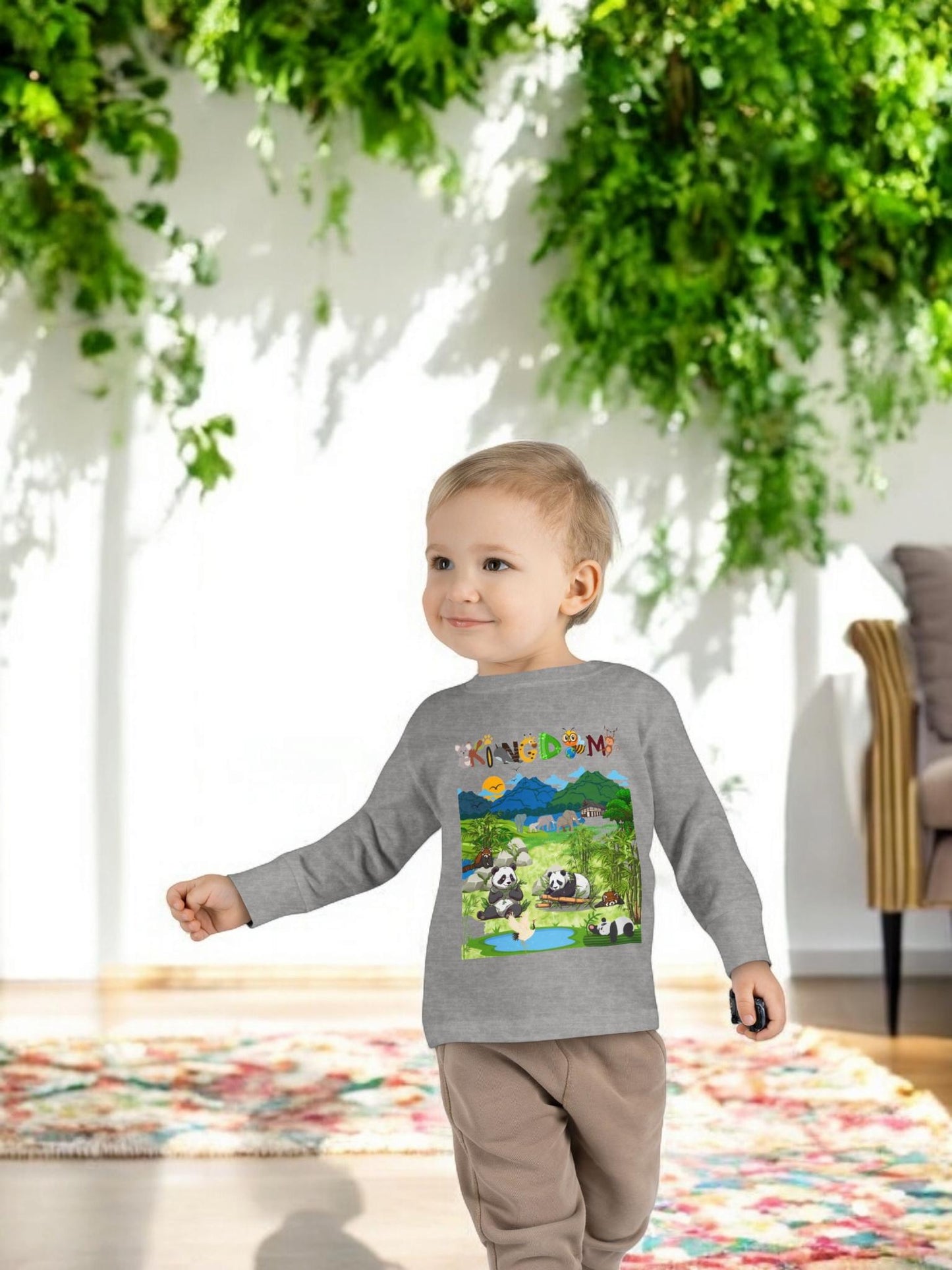 Panda Graphic Toddler Long Sleeve Tee, Red Panda Animal Theme Kids Shirt