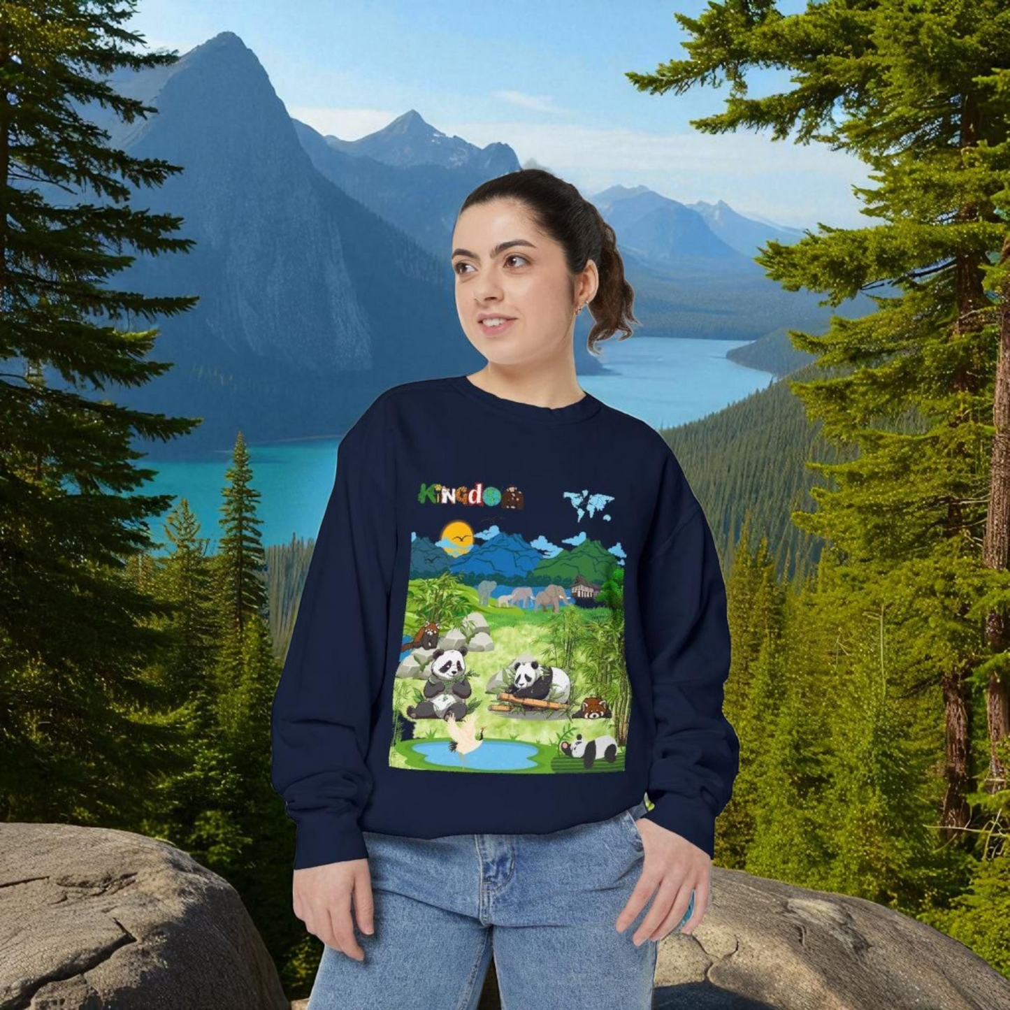 Wildlife Graphic Unisex Sweatshirt, Pandas & Elephants Design, Animal Lover Gift