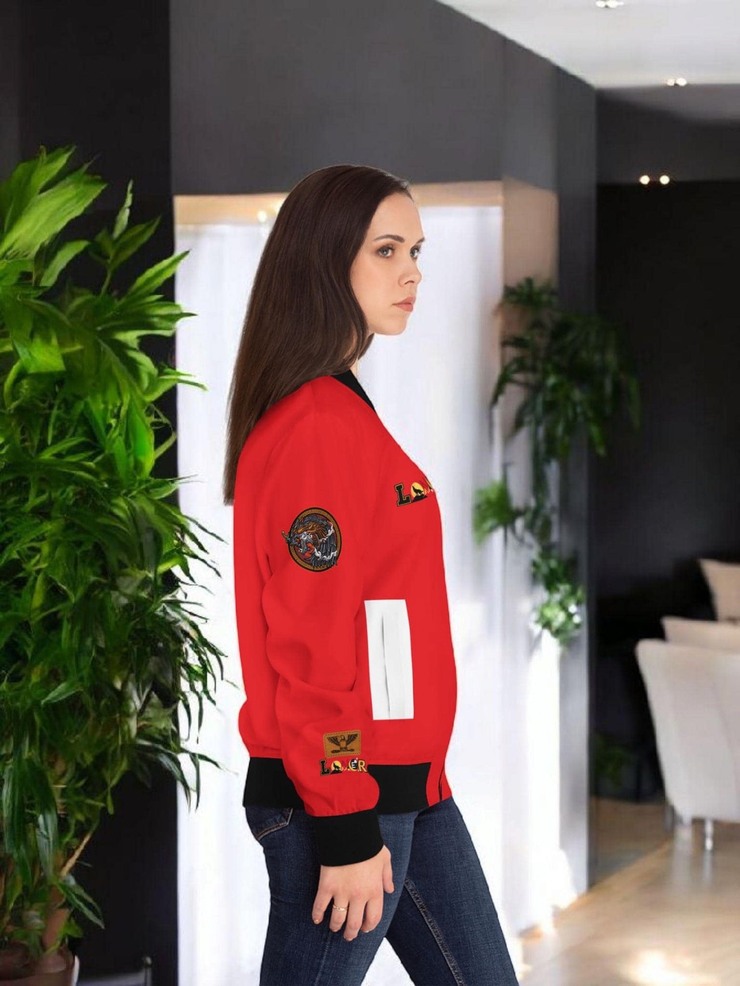 Wolf Themed Women's Bomber Jacket, Illusion Art Graphic Outerwear, Wild Animal Print Coat, Unique Jacket for Her, Statement Clothing