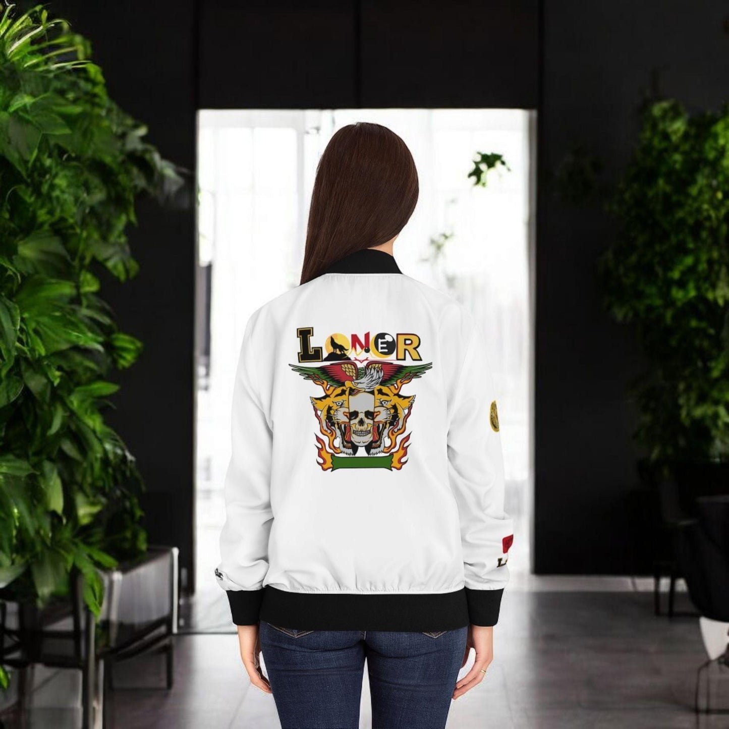 Tiger Graphic Bomber Jacket, Illusion Art All Over Print Women's Outerwear, Wild Animal Theme, Graphic Tiger Jacket, Women's Streetwear,