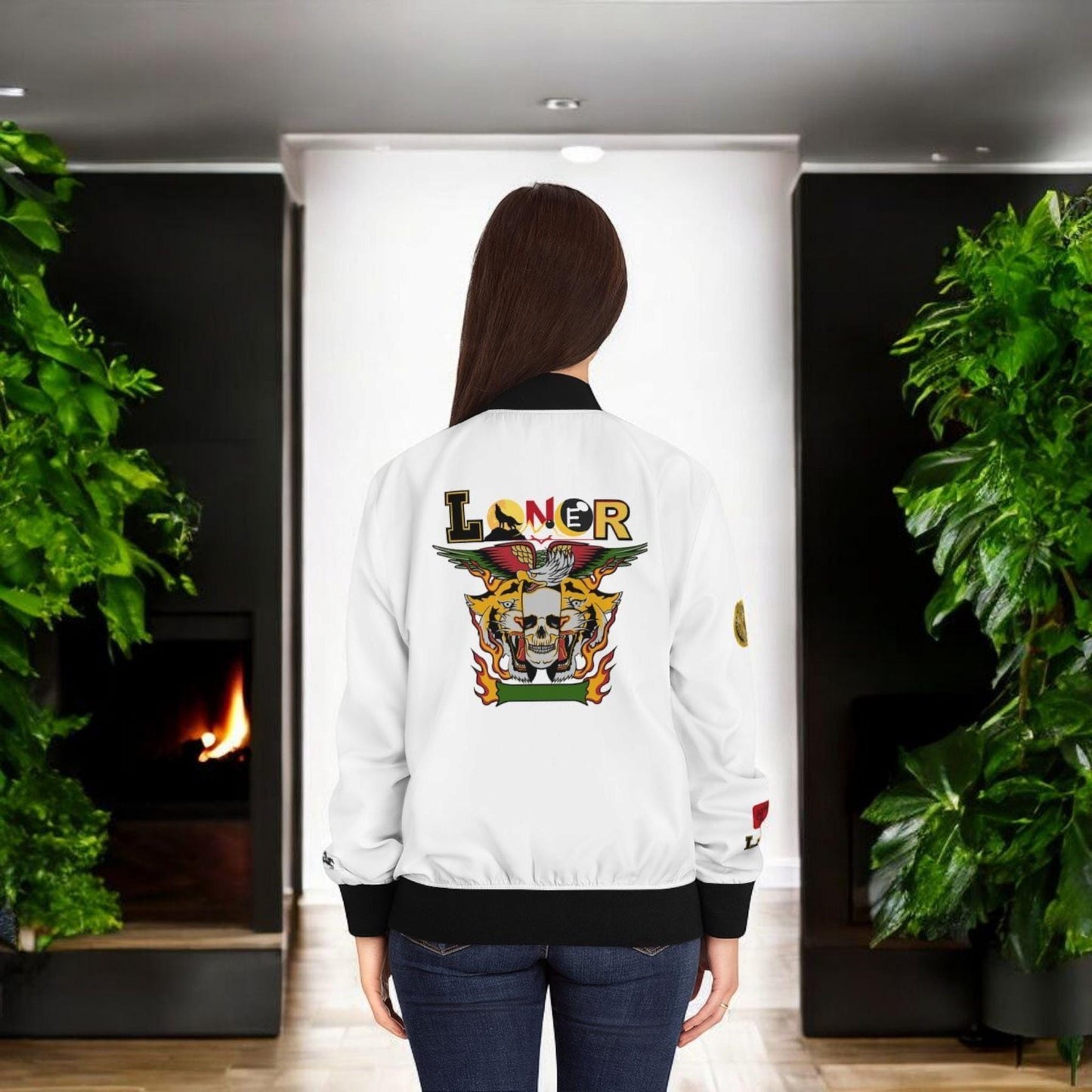 Tiger Graphic Bomber Jacket, Illusion Art All Over Print Women's Outerwear, Wild Animal Theme, Graphic Tiger Jacket, Women's Streetwear,