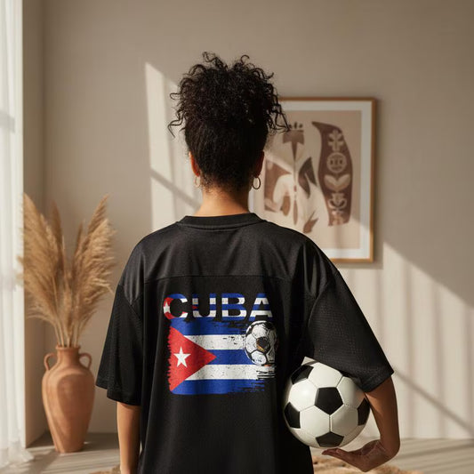 Unisex V-Neck Soccer Jersey Featuring a Cuba Flag-Inspired Graphic Mesh Design