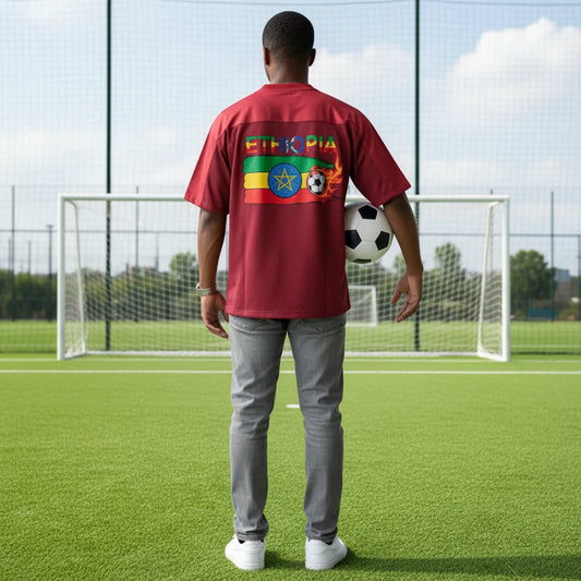 Ethiopia Flag Themed Graphic Mesh V-Neck Soccer Jersey