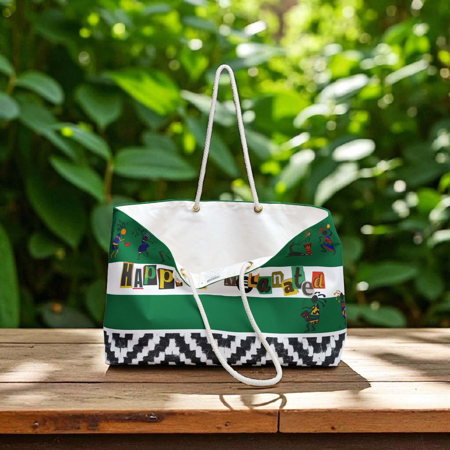 Handcrafted Ethnic Music Art Weekender Bag - Oversized, Durable Tote with Rope Handles