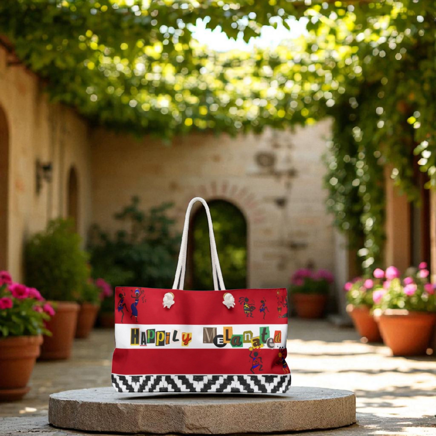 Handcrafted Ethnic Music Art Weekender Bag - Oversized, Durable Tote with Rope Handles