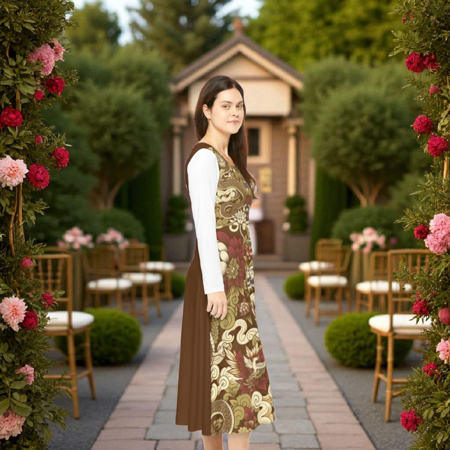 Elegant Floral Print Long Sleeve Dance Dress, Perfect for Parties, Dance Recitals