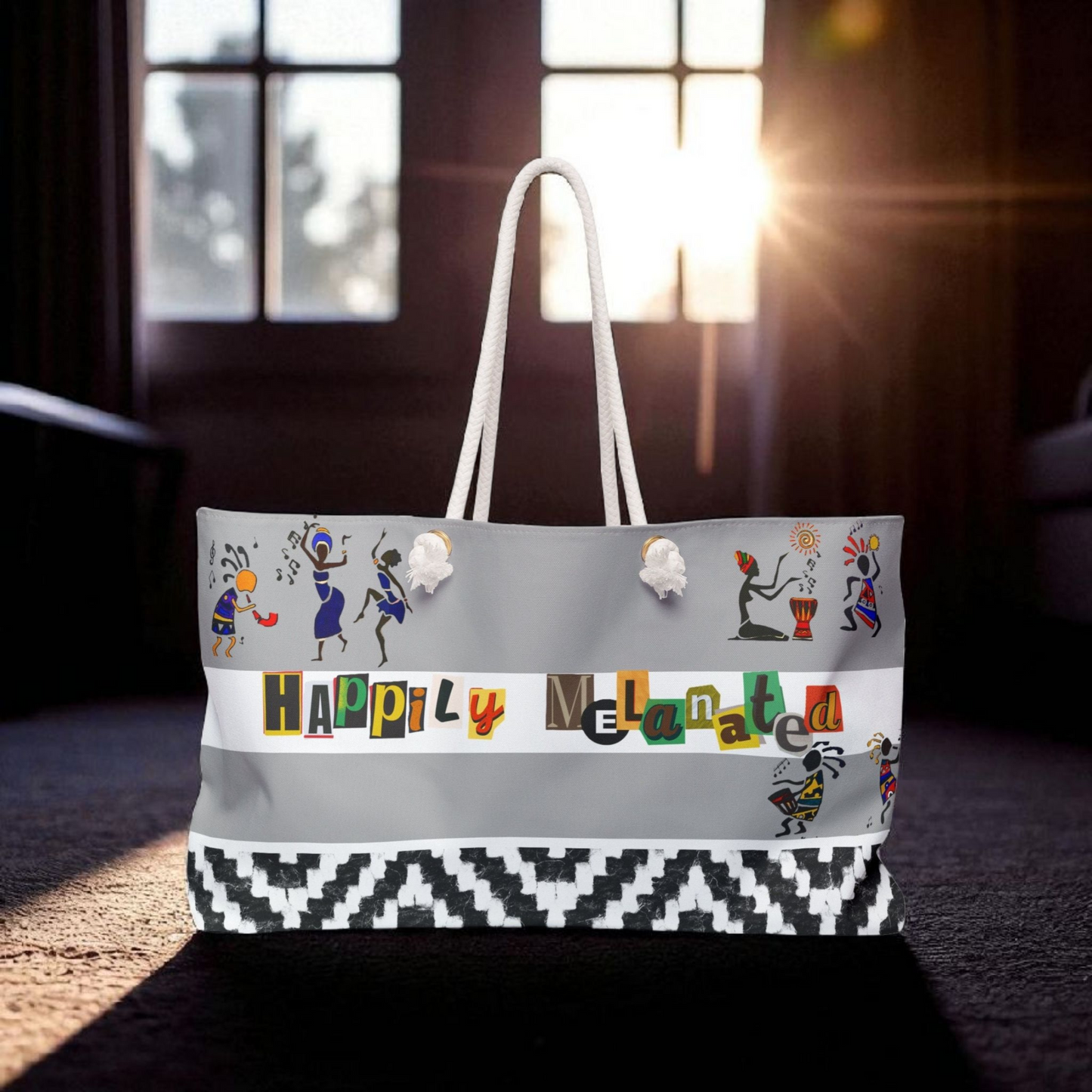 Ethnic Music Art Weekender Bag - Oversized, Durable Tote with Rope Handles for Beach