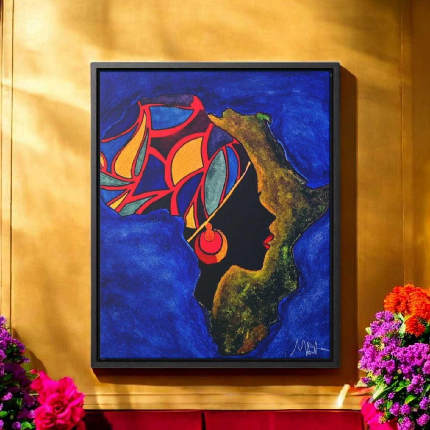 African Essence Original Ethnic Portrait - Authentic Continental Painting,Vertical Frame