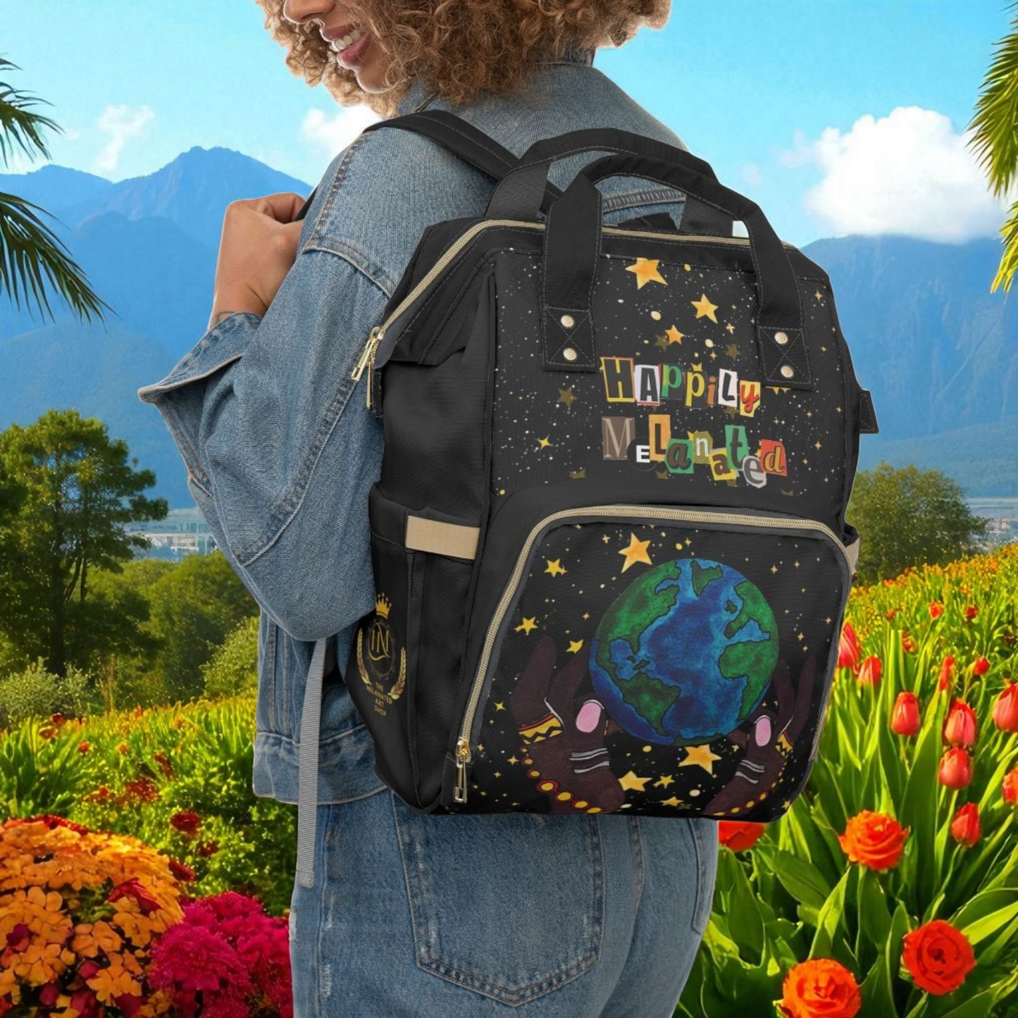 Ethnic Cosmic Themed Multifunctional Diaper Backpack - Stylish & Versatile Baby Bag