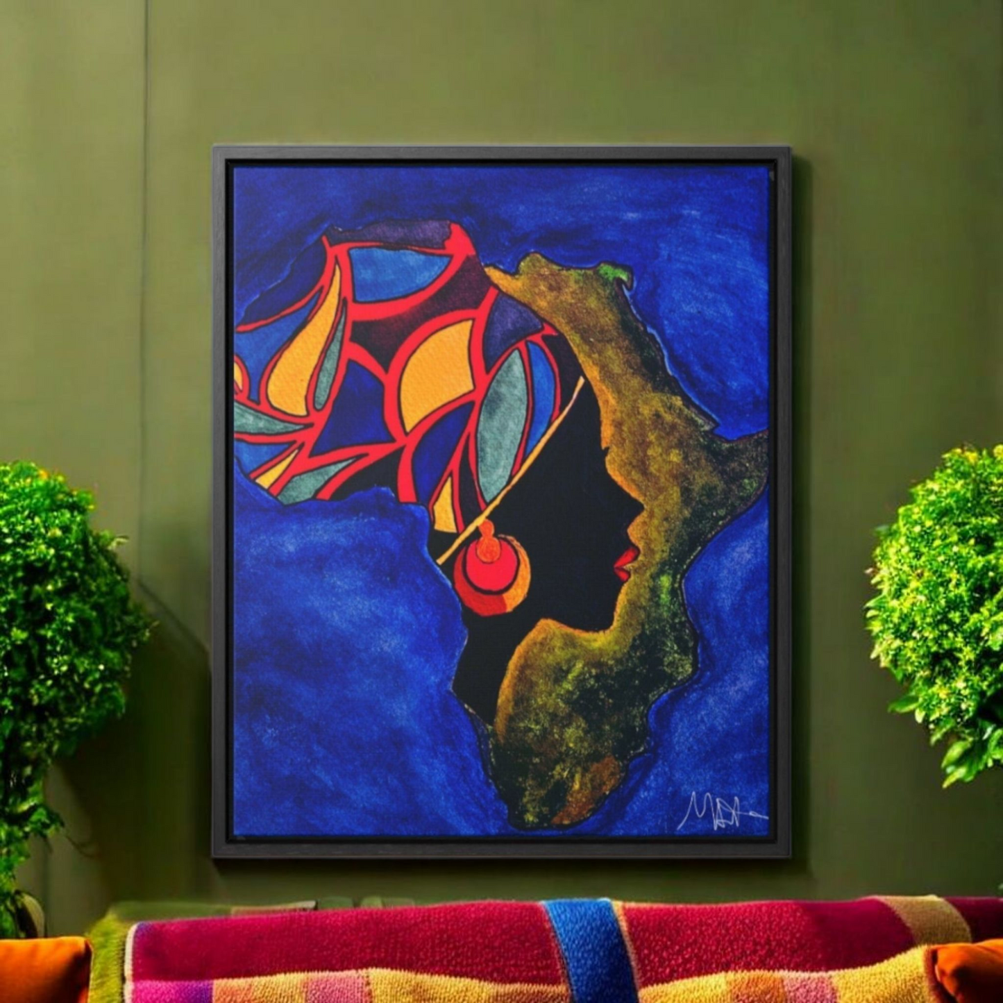 African Essence Original Ethnic Portrait - Authentic Continental Painting,Vertical Frame