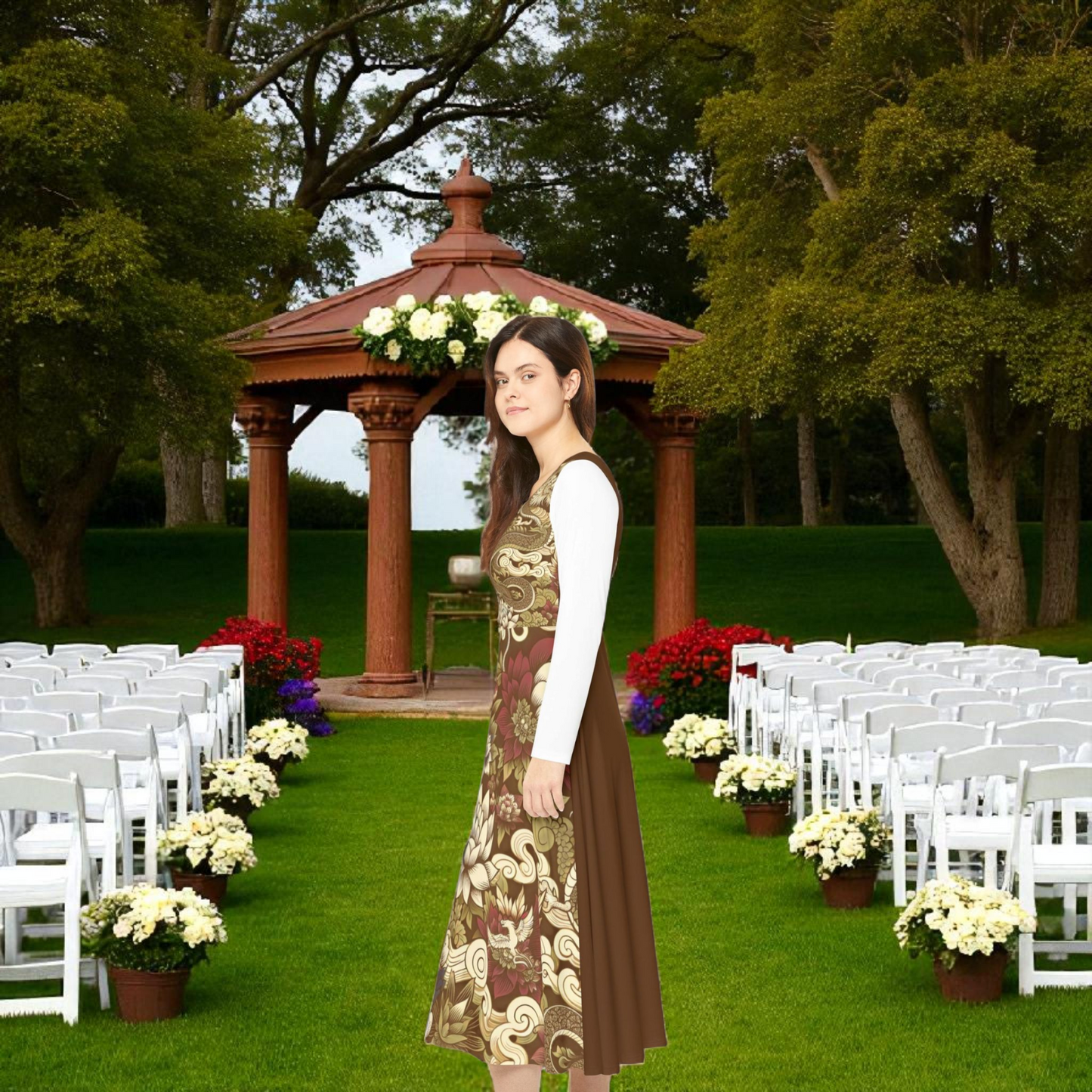 Elegant Floral Print Long Sleeve Dance Dress, Perfect for Parties, Dance Recitals