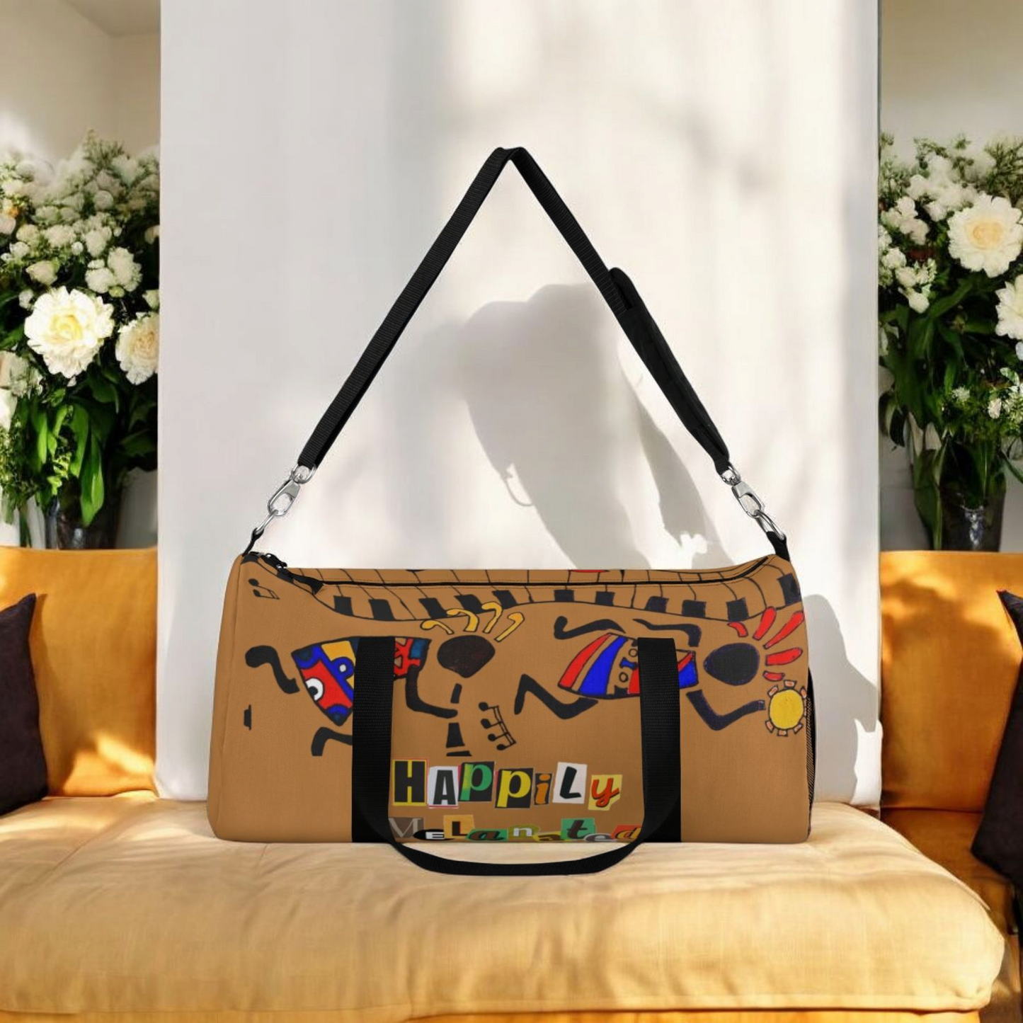 Afro Music Cartoon Piano Art Handcrafted Duffel Bag - Musician Gift, Travel Bag