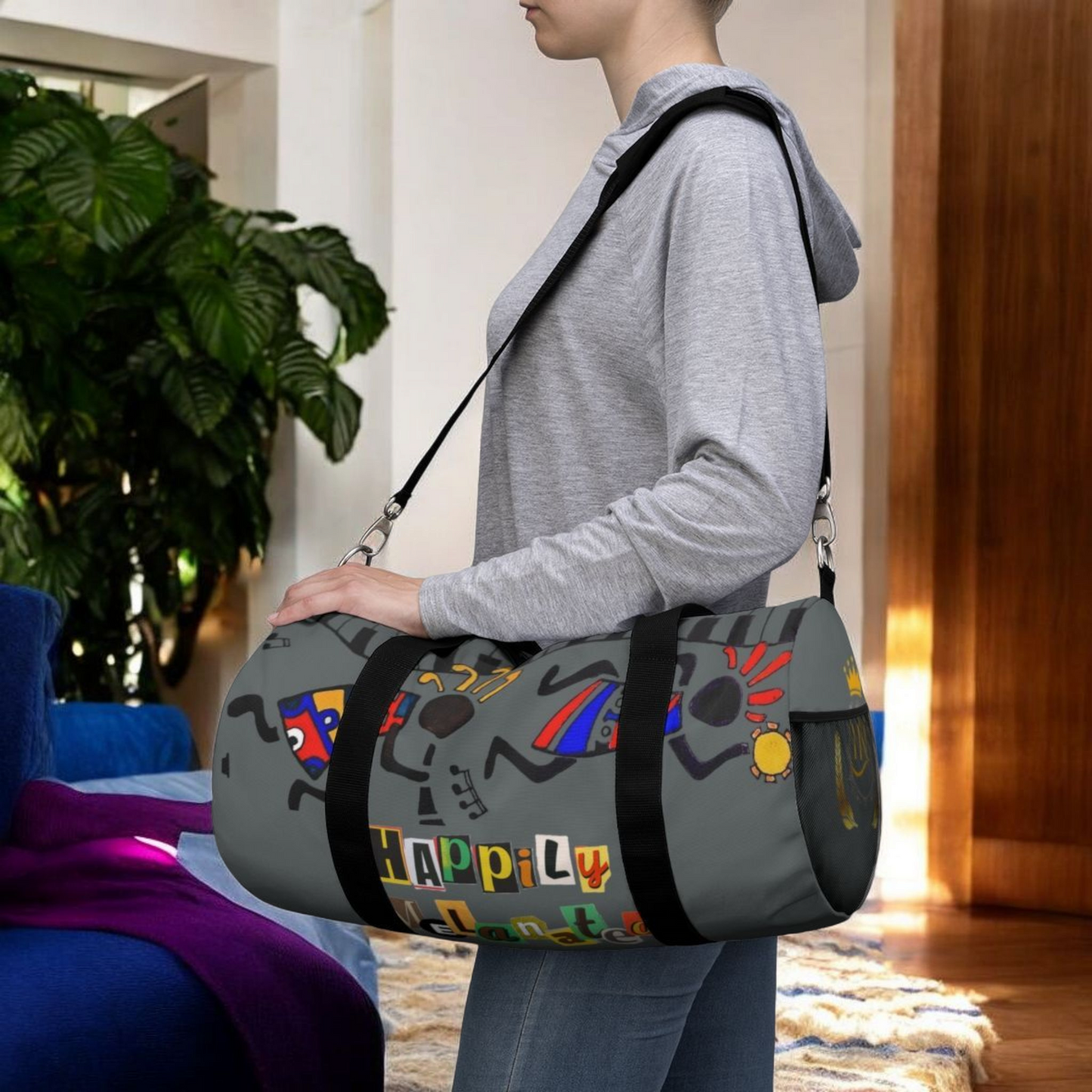 Afro Music Cartoon Piano Art Handcrafted Duffel Bag - Musician Gift, Travel Bag, Music Lover Gym Bag