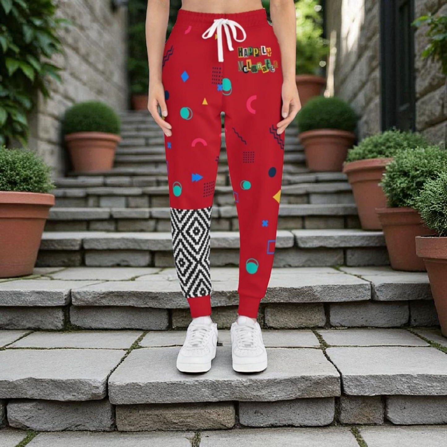 Handcrafted Aztec Pattern Unisex Athletic Joggers, Tribal Print Gym Sweatpants