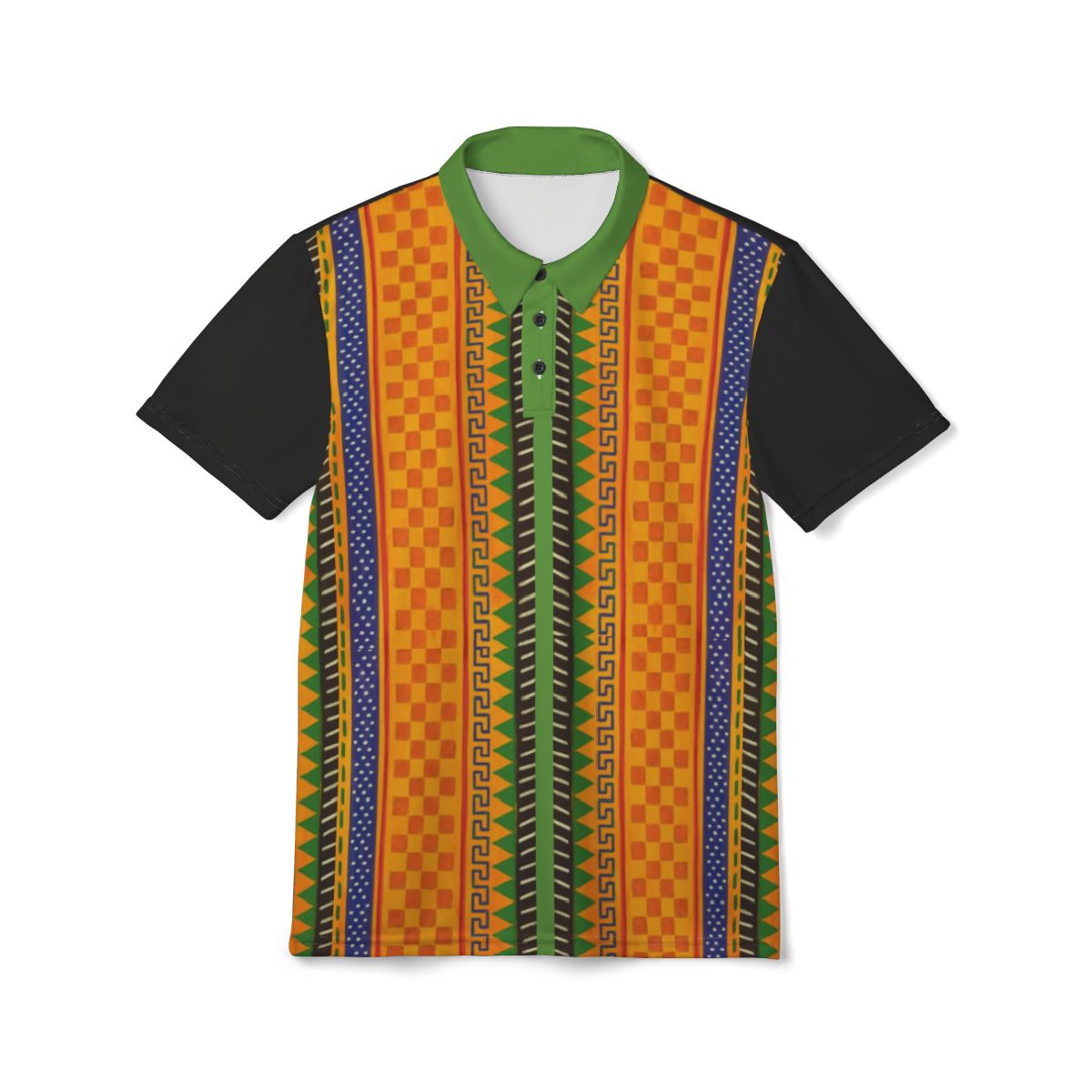 African Kente Stripe Polo Shirt — Vibrant Cultural Print Golf Polo