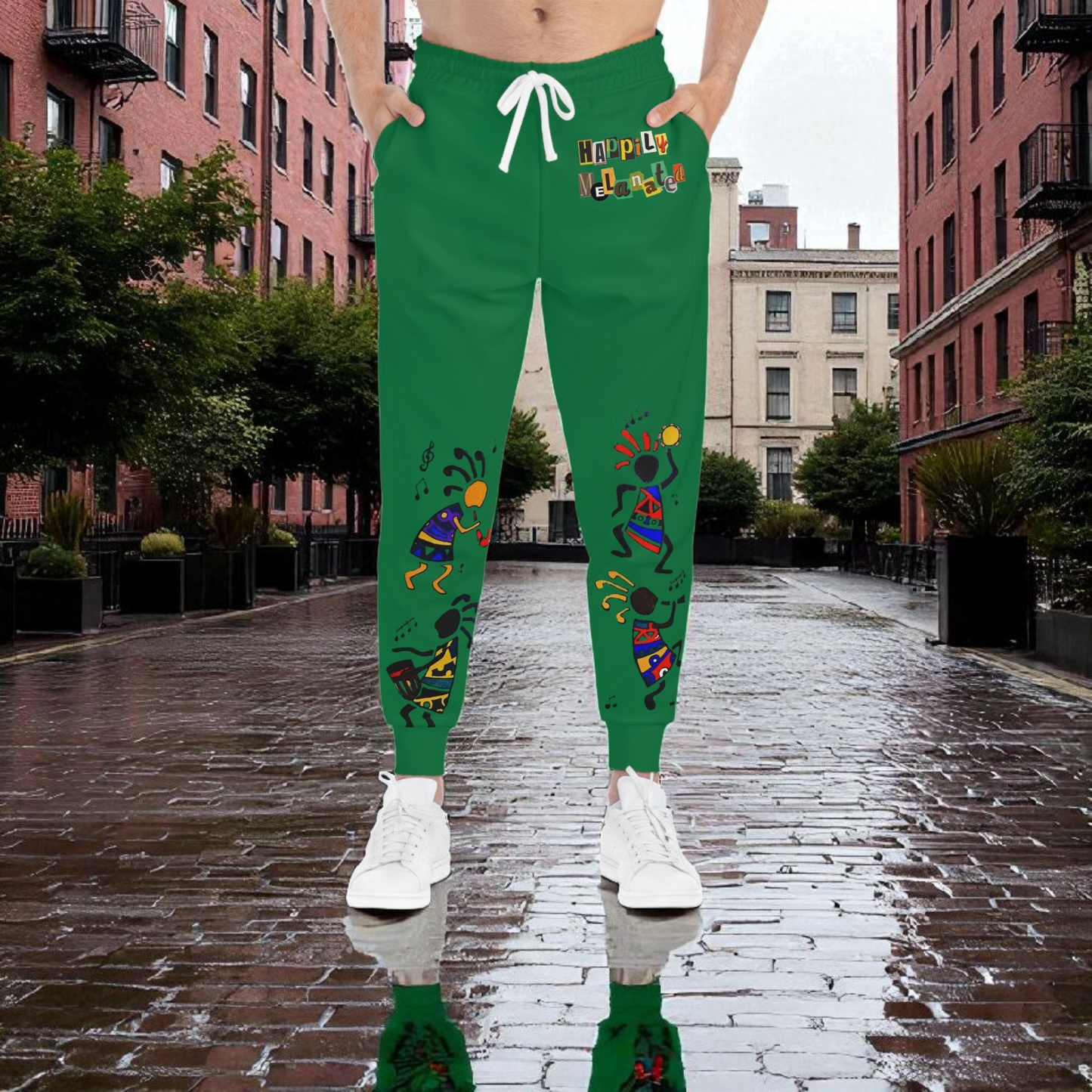 Afro Music Cartoon Art Unisex Athletic Joggers, Handcrafted Jogger Pants, Workout Sweatpants