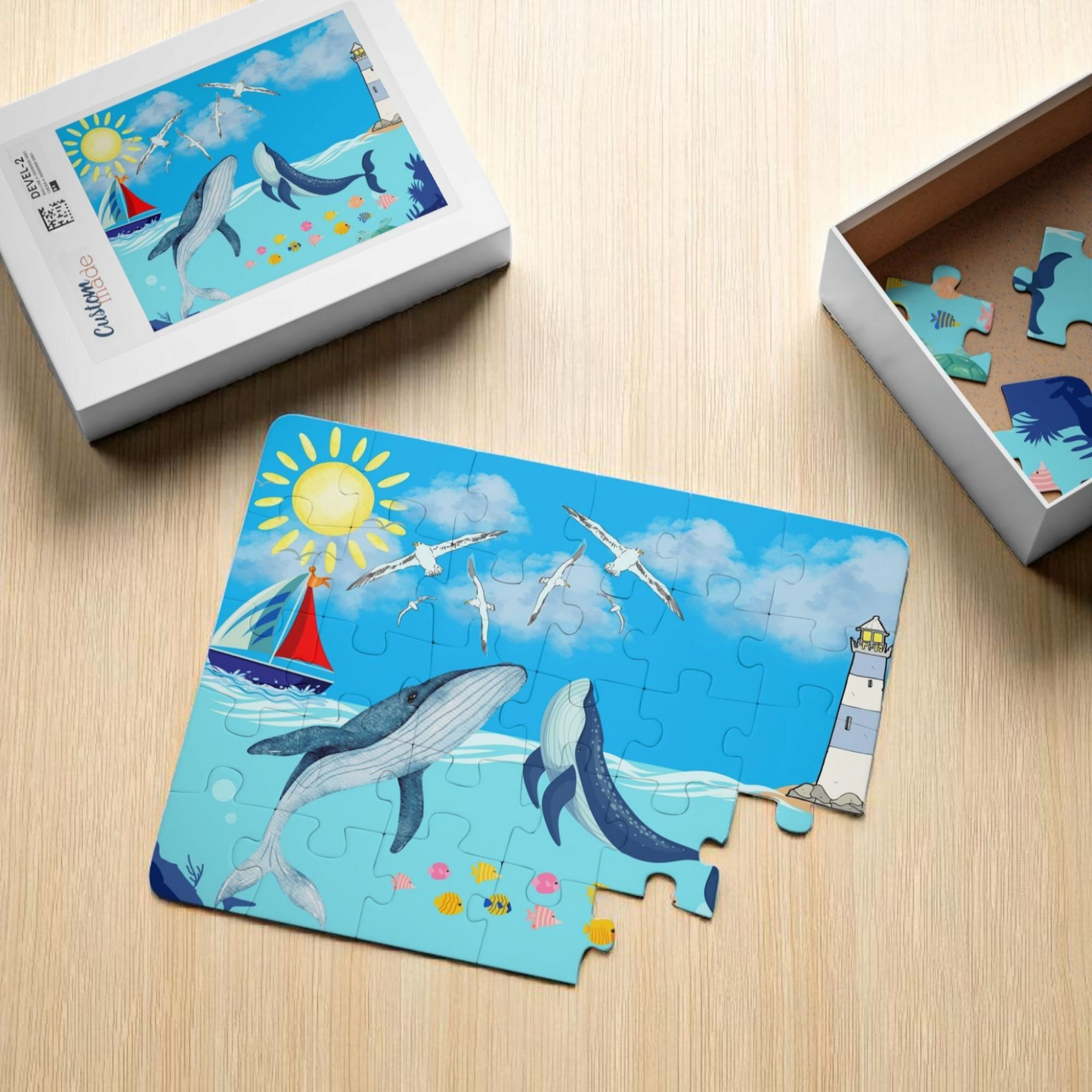 Whale Kids' Puzzle, 30-Piece - Aquatic Educational Toy for Children, Ocean Theme Jigsaw