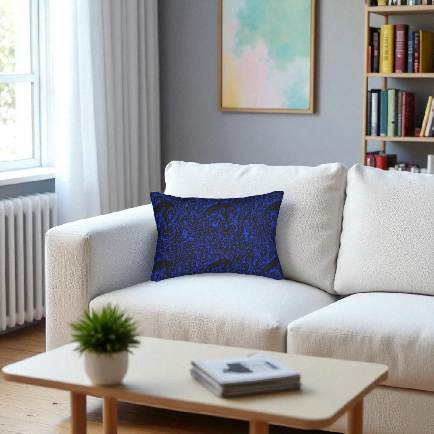 Floral Spun Polyester Pillow, Home Decor Cushion, Botanical Lumbar Throw