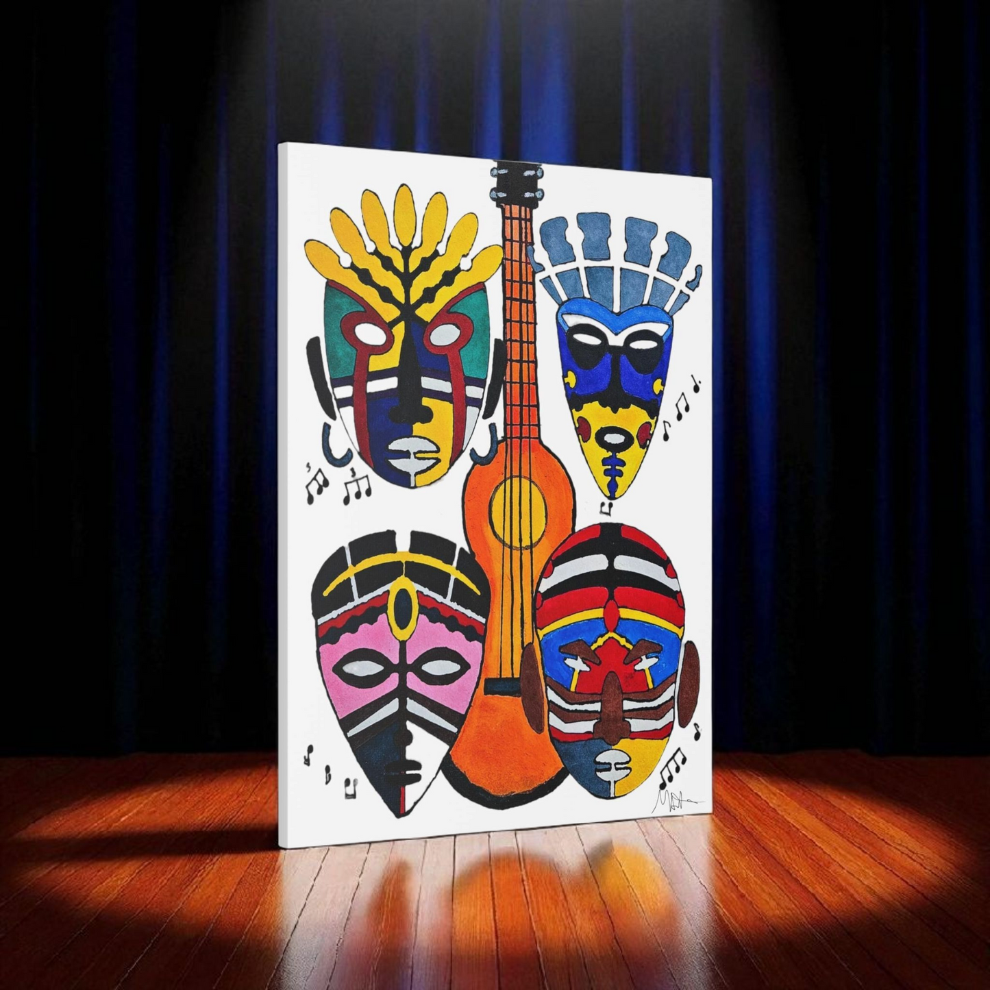 Tribal Mask Canvas, Singing Mask Painting, Wall Art Decor, Home Office Decoration