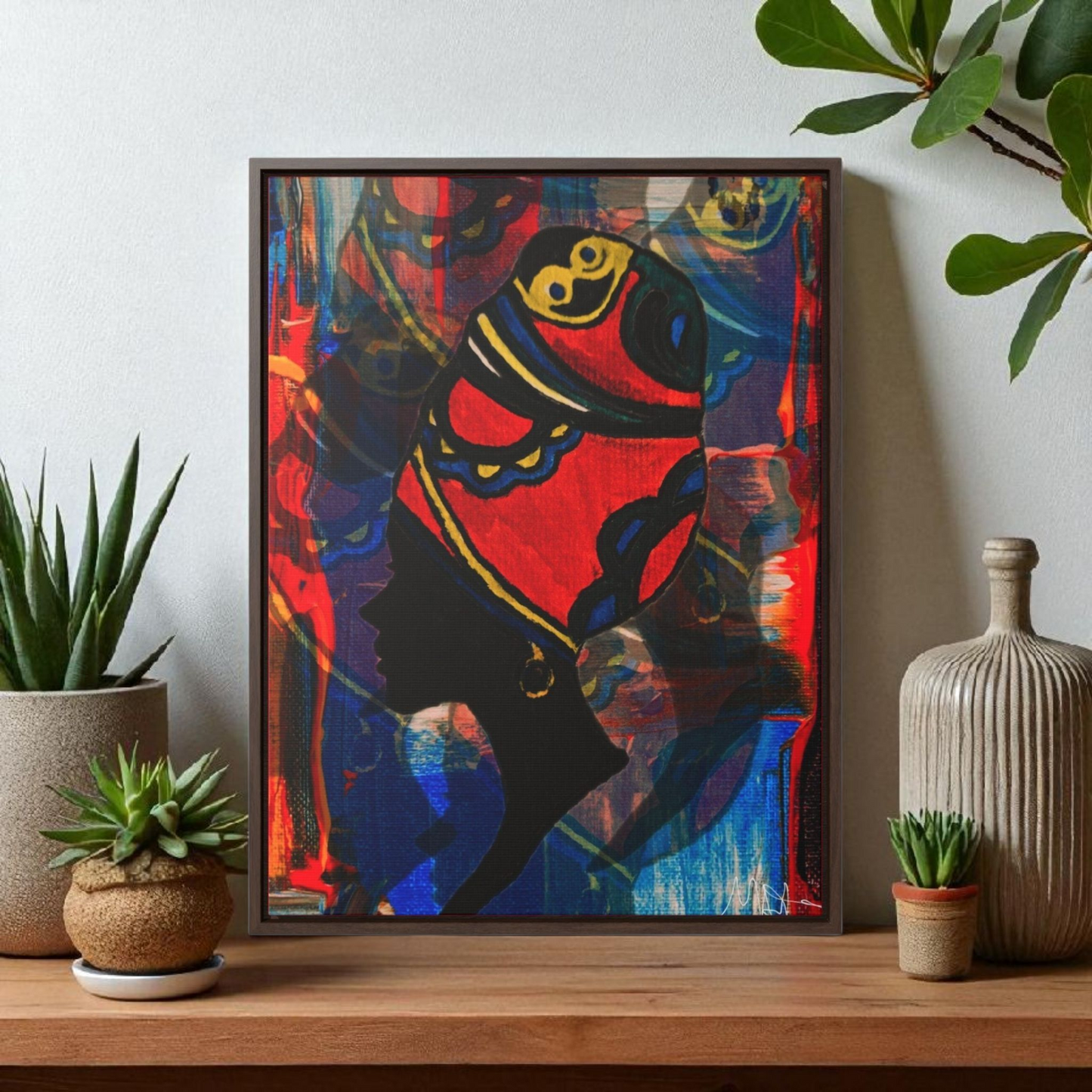 Artisan Black Woman Portrait, Handcrafted Wall Art, Empowering Home Decor, Vertical Frame