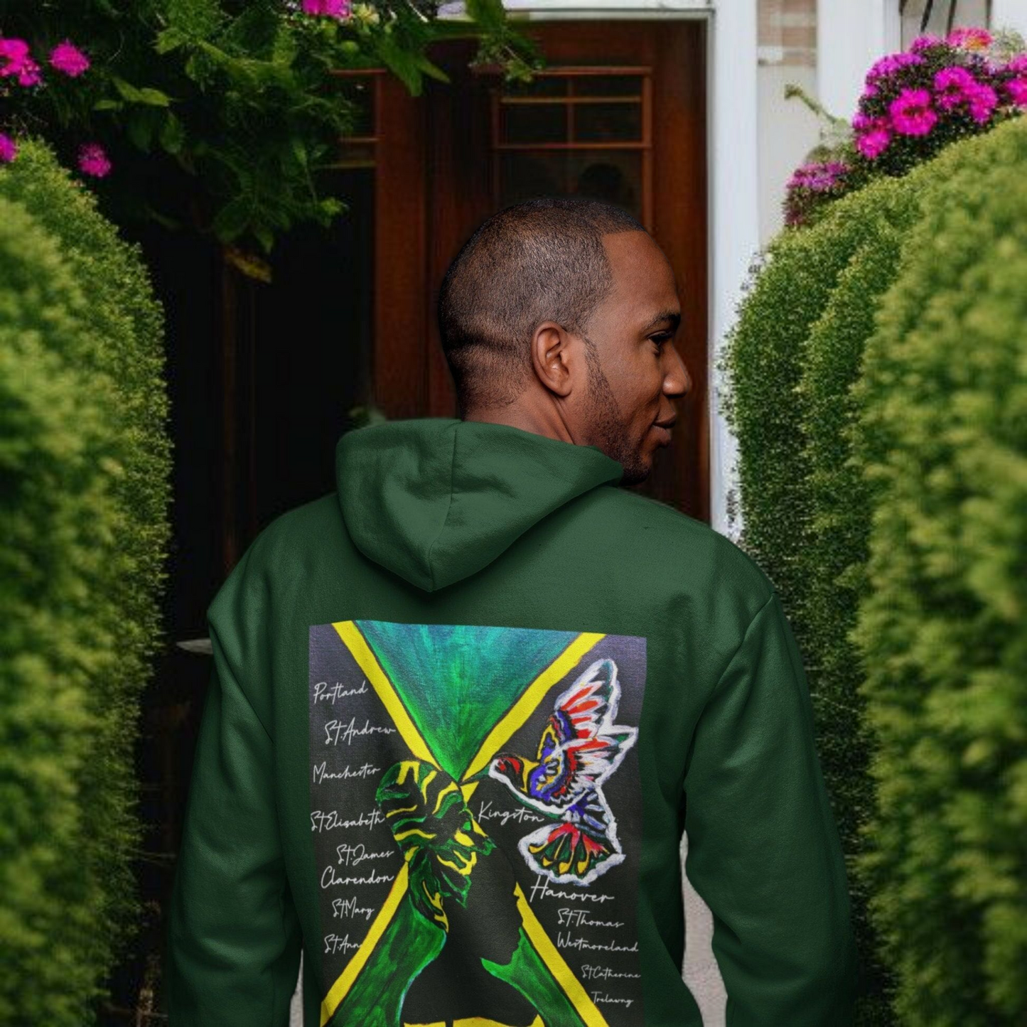 Unisex Graphic Hoodie with Hand Drawn Jamaican Flag Art , Trendy Casual Wear