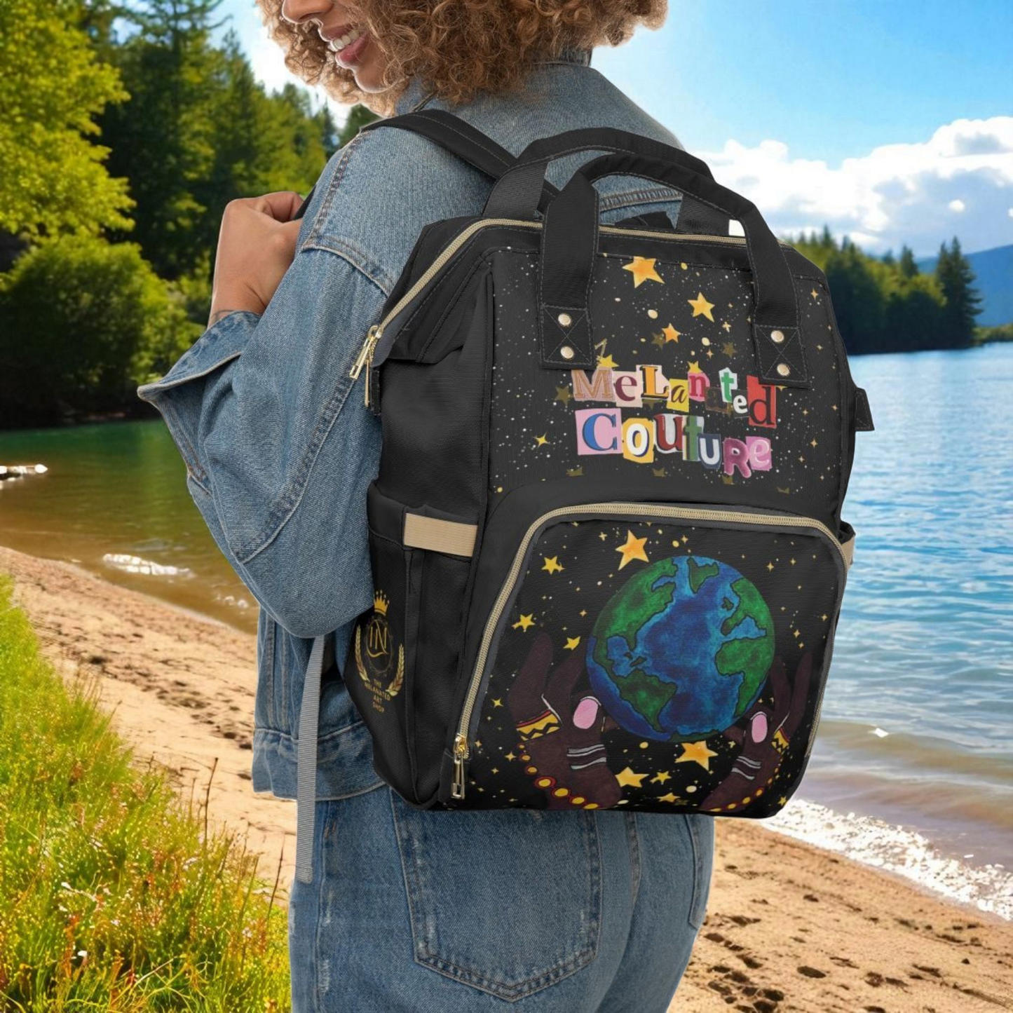 Ethnic Cosmic Themed Multifunctional Diaper Backpack - Stylish & Versatile Baby Bag