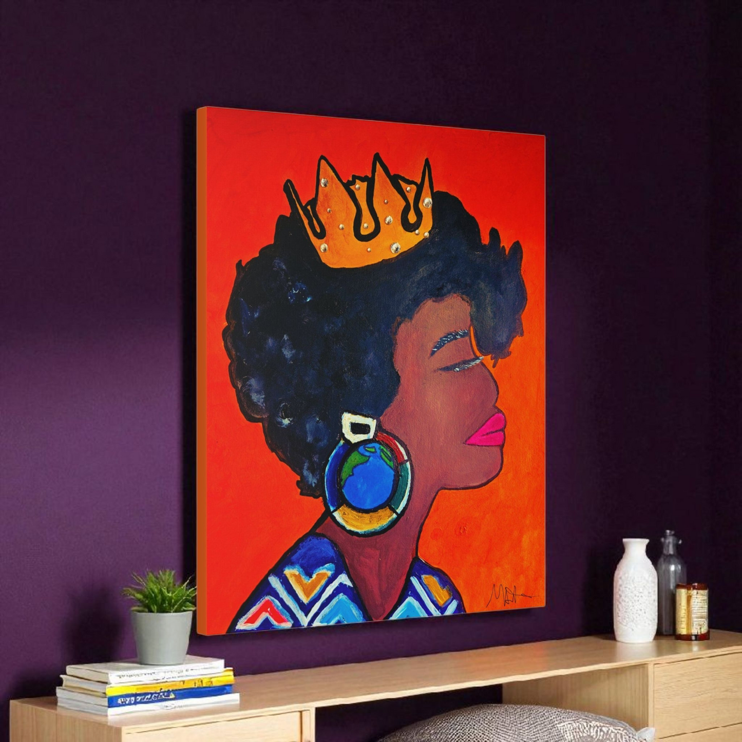 Hand-Painted Artisan Black Woman Portrait, Cultural Home Accent, Statement Piece