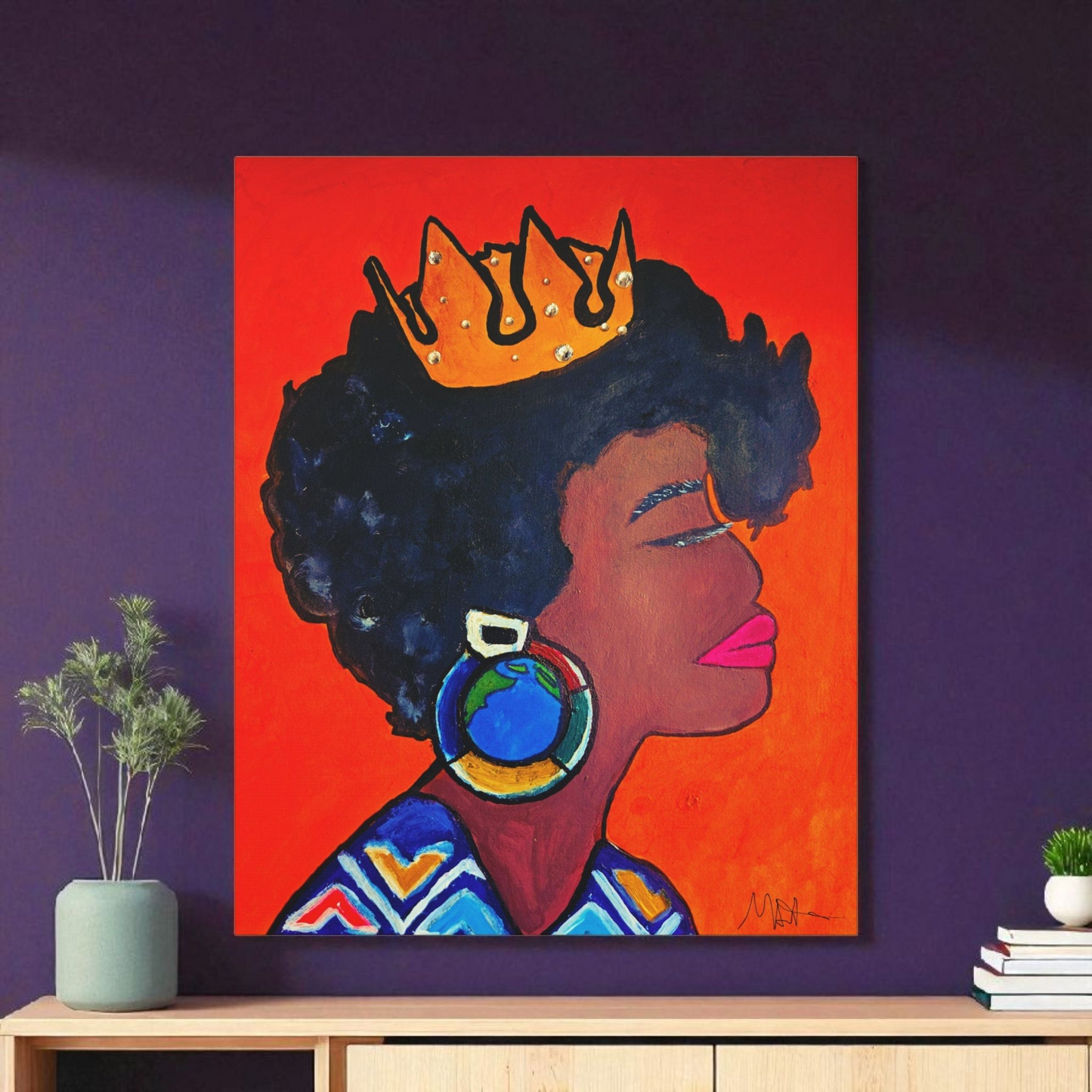 Hand-Painted Artisan Black Woman Portrait, Cultural Home Accent, Statement Piece