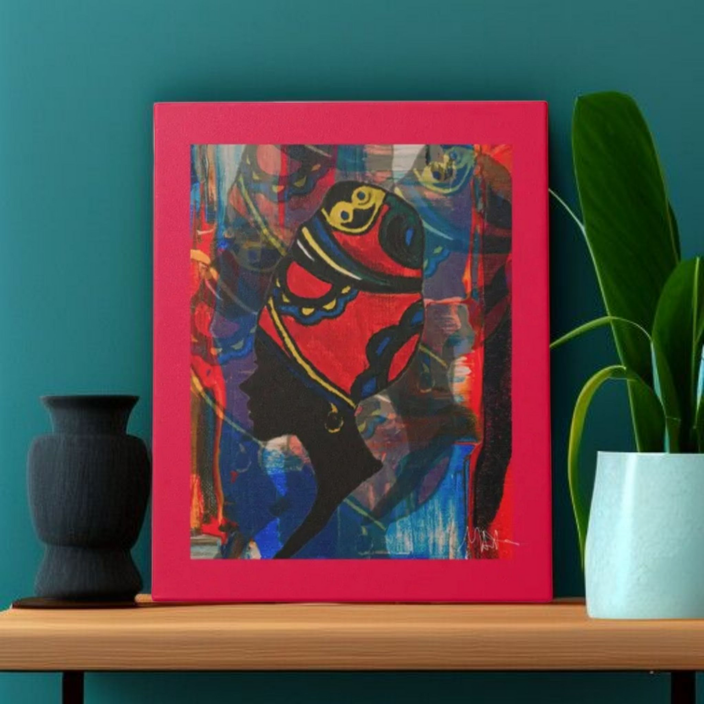 Abstract Ethnic Canvas Wall Art - Hand Drawn African Woman Illustration