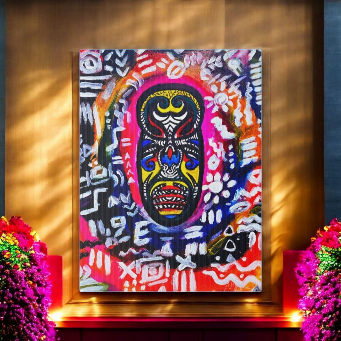 Unique Tribal Mask Painting, Matte Canvas Stretched - Authentic Ethnic Decor