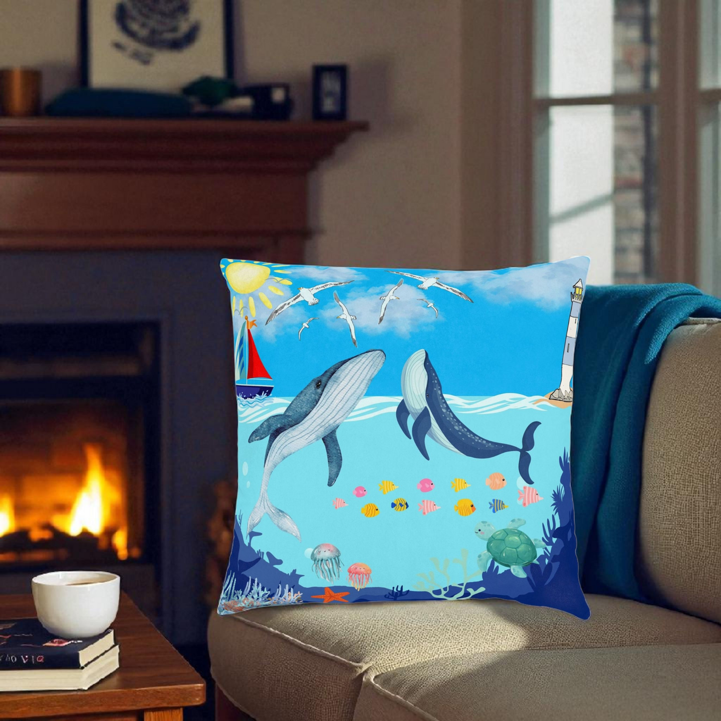 Whale Adventure Square Pillow – Coastal Home Decor