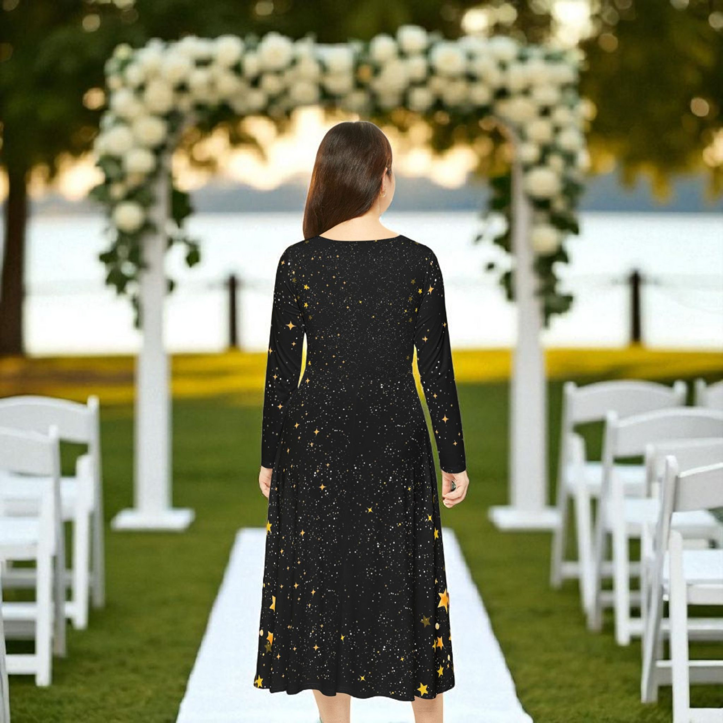 Celestial Floral Long Sleeve Dance Dress - Perfect for Parties, Events, Spring Celebrations