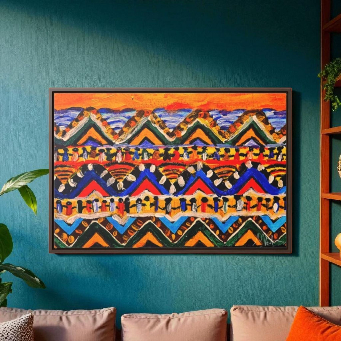 Original Tribal Artwork, Handcrafted Gallery Wrap in Walnut/Black