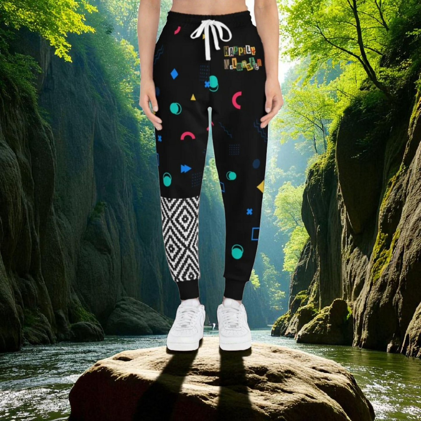 Handcrafted Aztec Pattern Unisex Athletic Joggers, Comfy Aztec Workout Pants