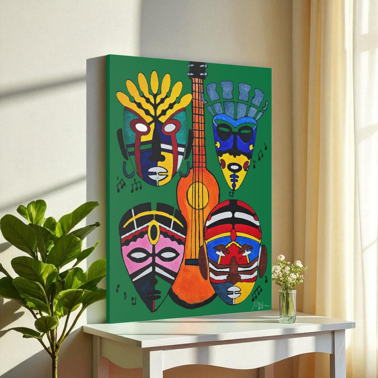 Tribal Mask Canvas, Singing Mask Painting, Wall Art Decor, Home Office Decoration