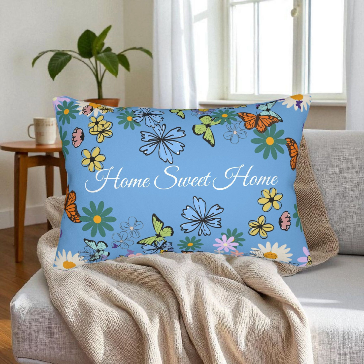 Home Sweet Home Floral Lumbar Pillow - Cozy Accent for Living Room