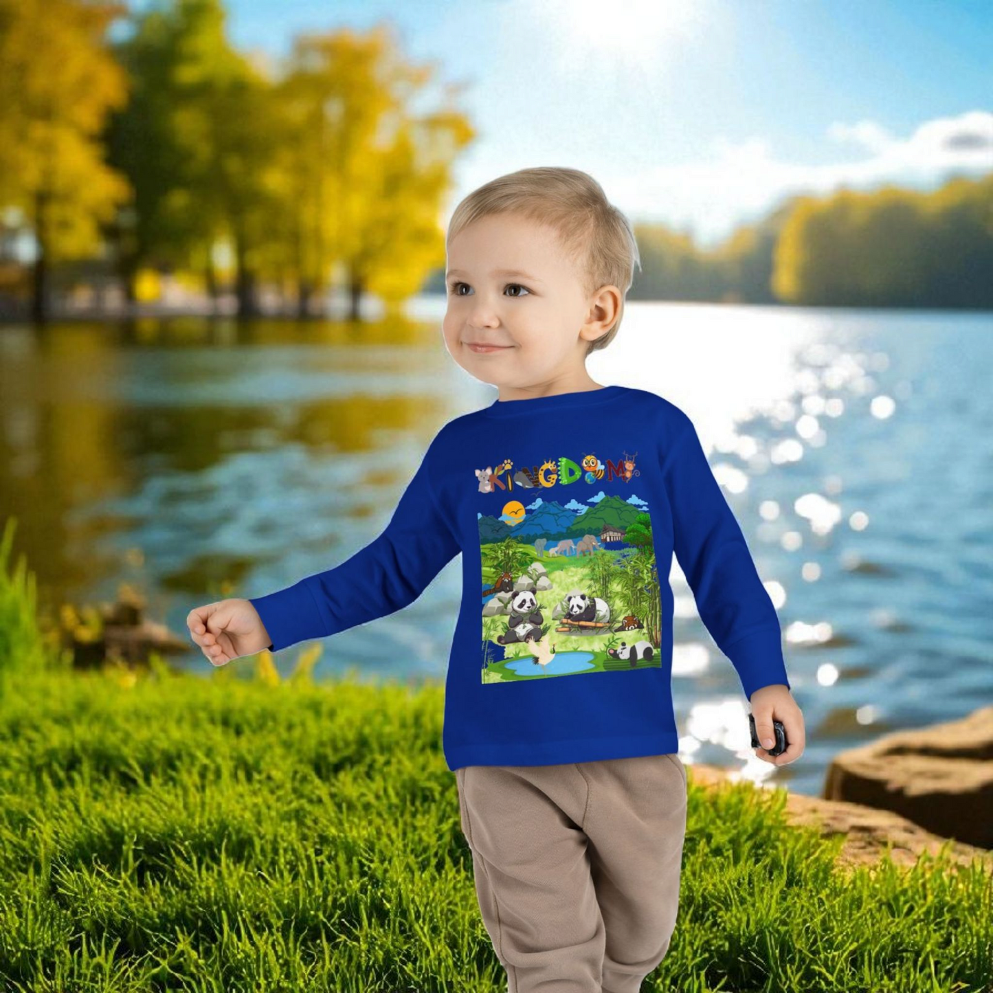 Panda Graphic Toddler Long Sleeve Tee, Red Panda Animal Theme Kids Shirt