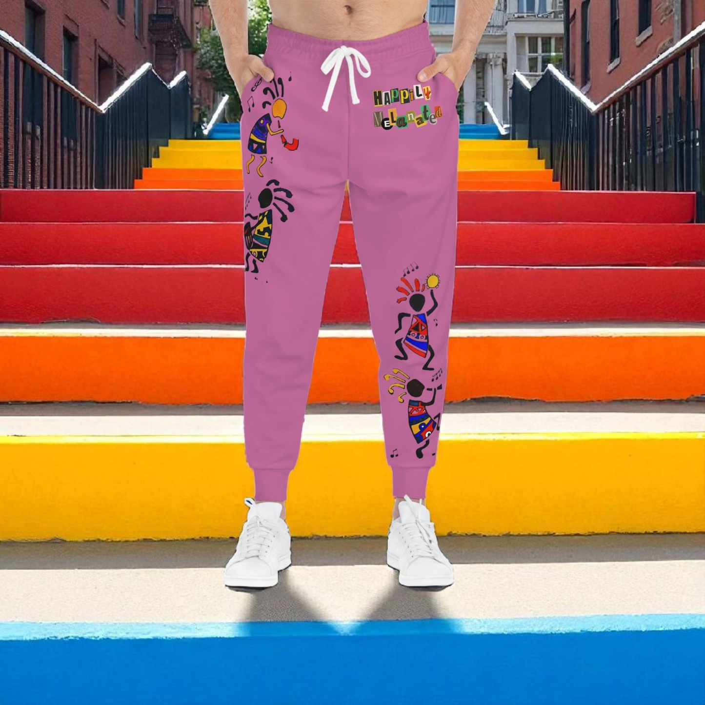 Afro Music Cartoon Art Unisex Athletic Joggers, Handcrafted Jogger Pants, Music Lover Gift