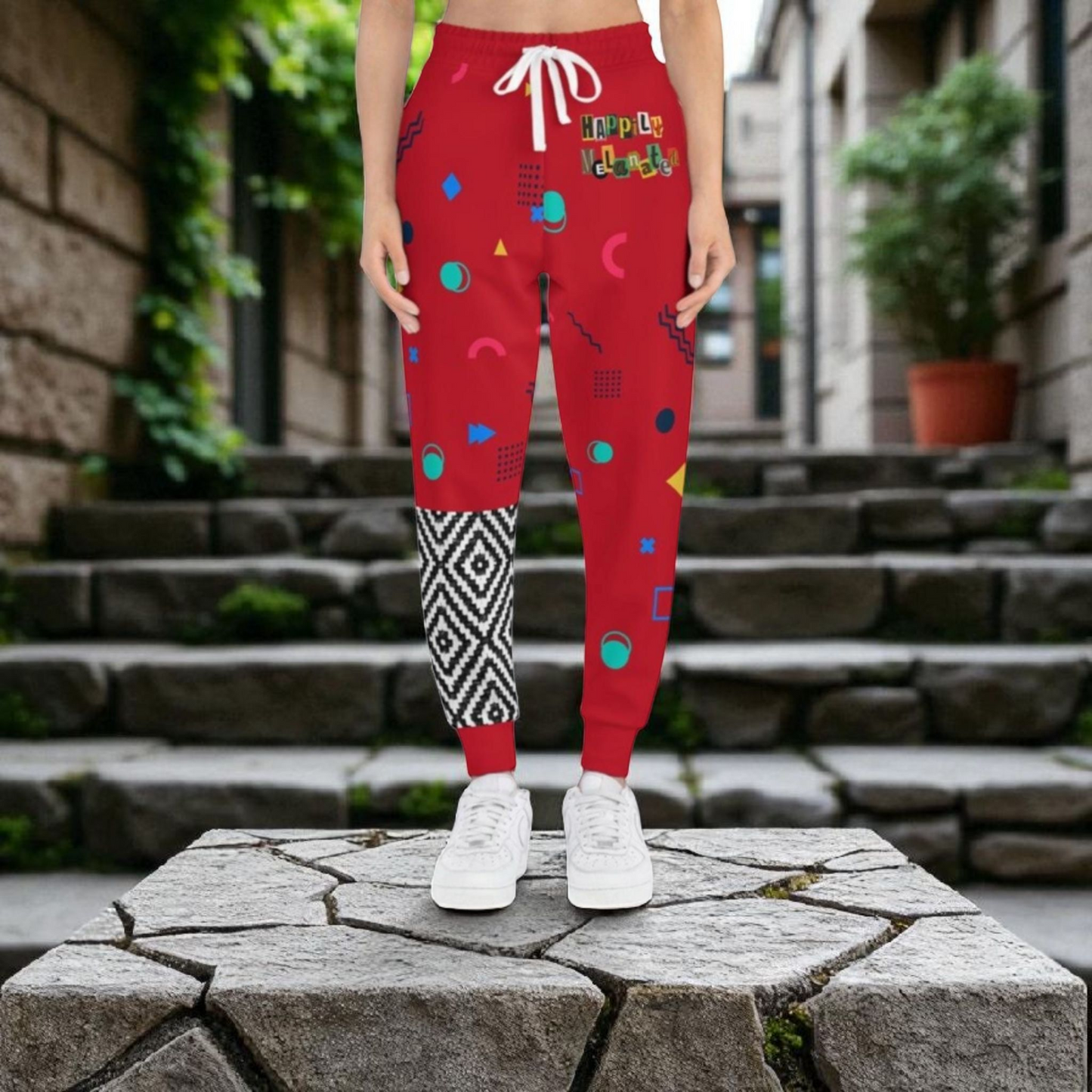 Handcrafted Aztec Pattern Unisex Athletic Joggers, Tribal Print Gym Sweatpants