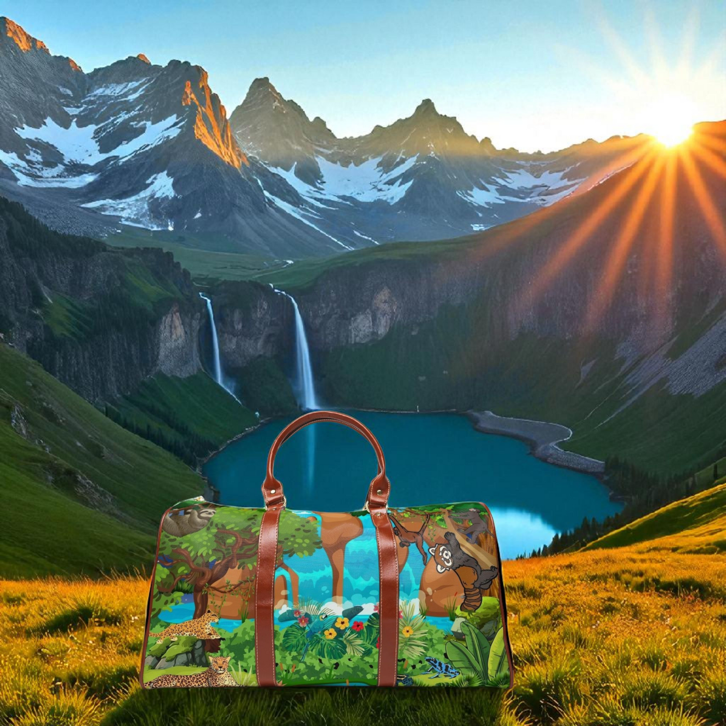 Vibrant Waterproof Travel Bag - Jungle Animals Design for Adventurers