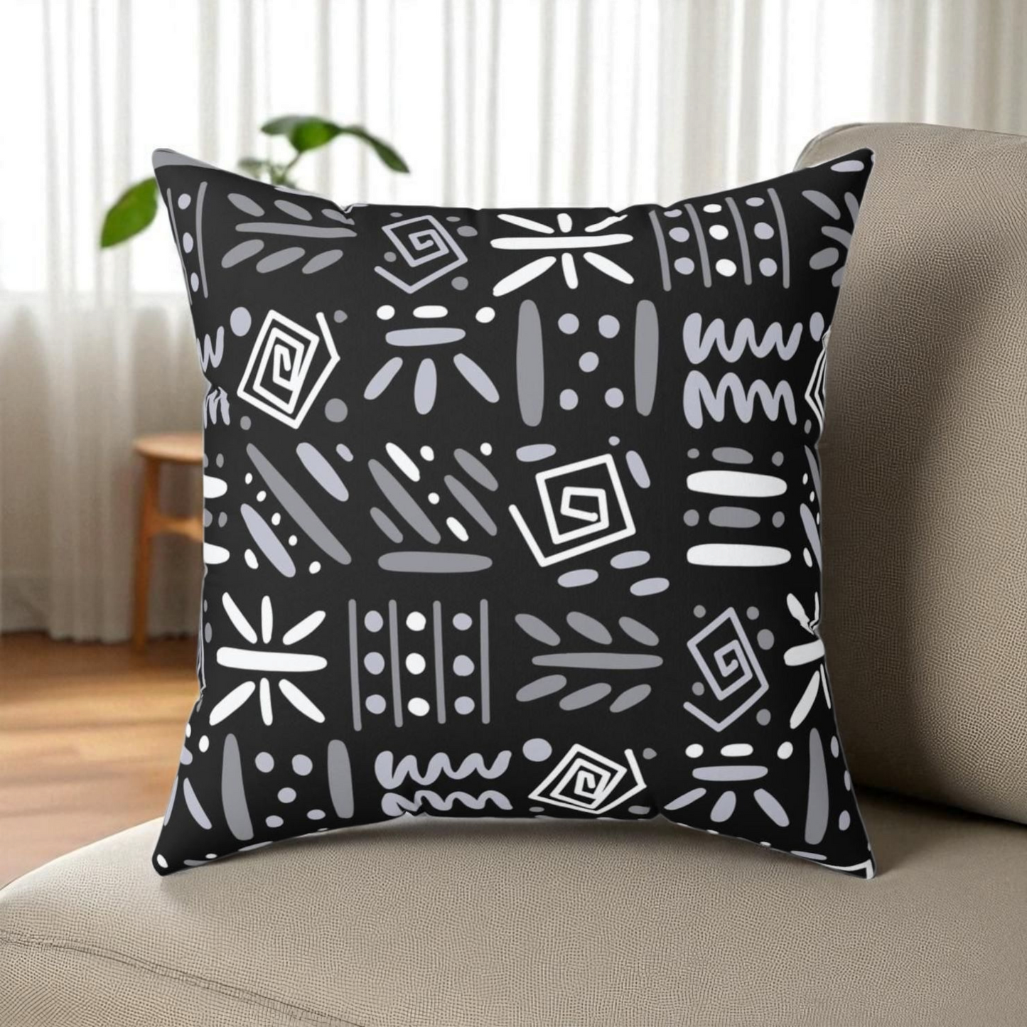 Boho Aztec Tribal Pattern Square Pillow - Double Sided Print Hidden Zipper