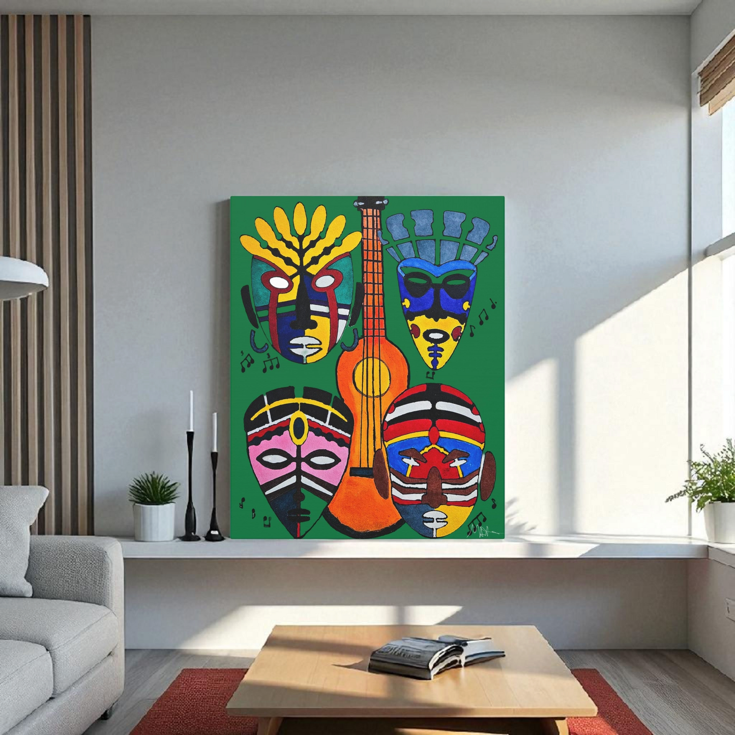 Tribal Mask Canvas, Singing Mask Painting, Wall Art Decor, Home Office Decoration