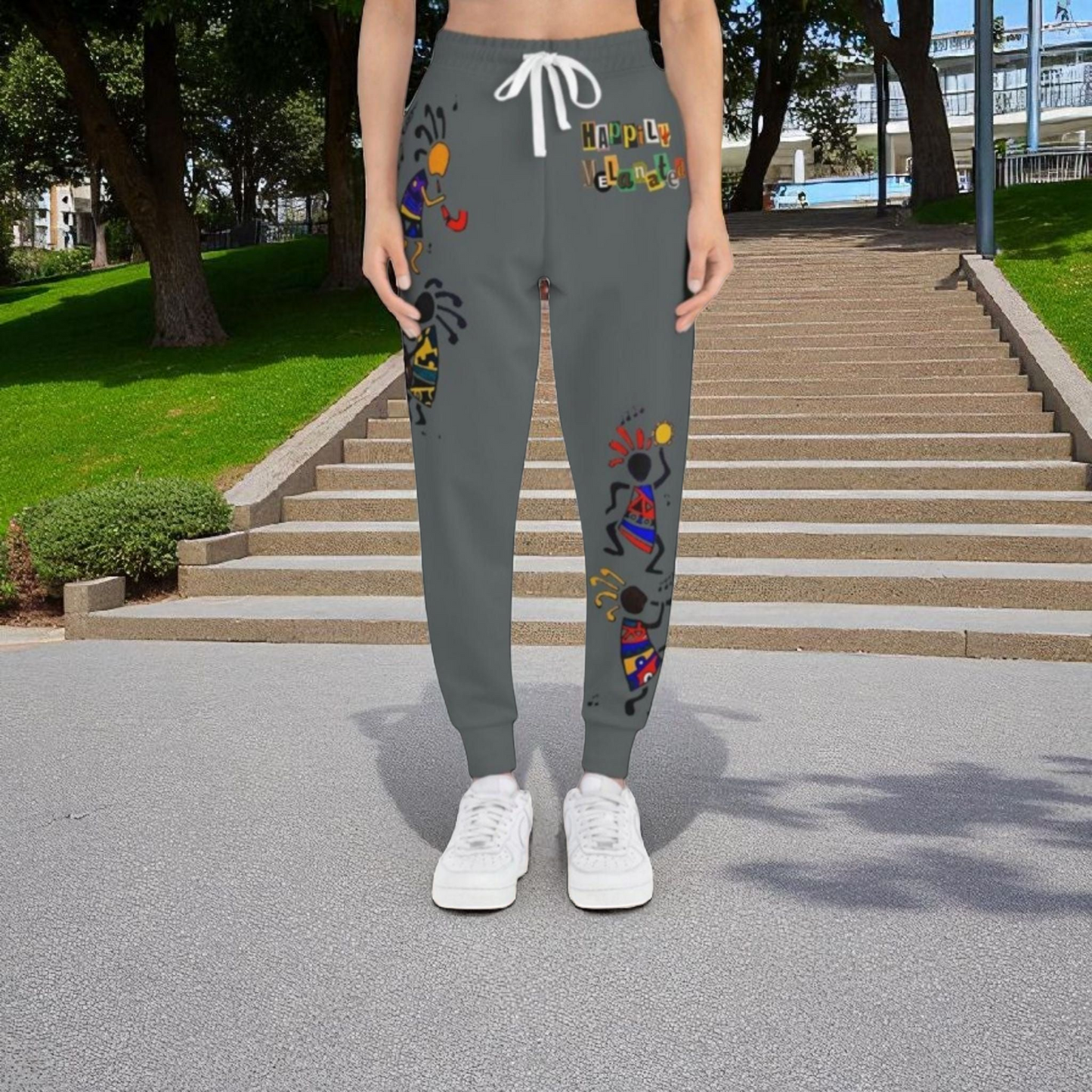 Afro Music Cartoon Art Unisex Athletic Joggers, Handcrafted Jogger Pants, Workout Sweatpants
